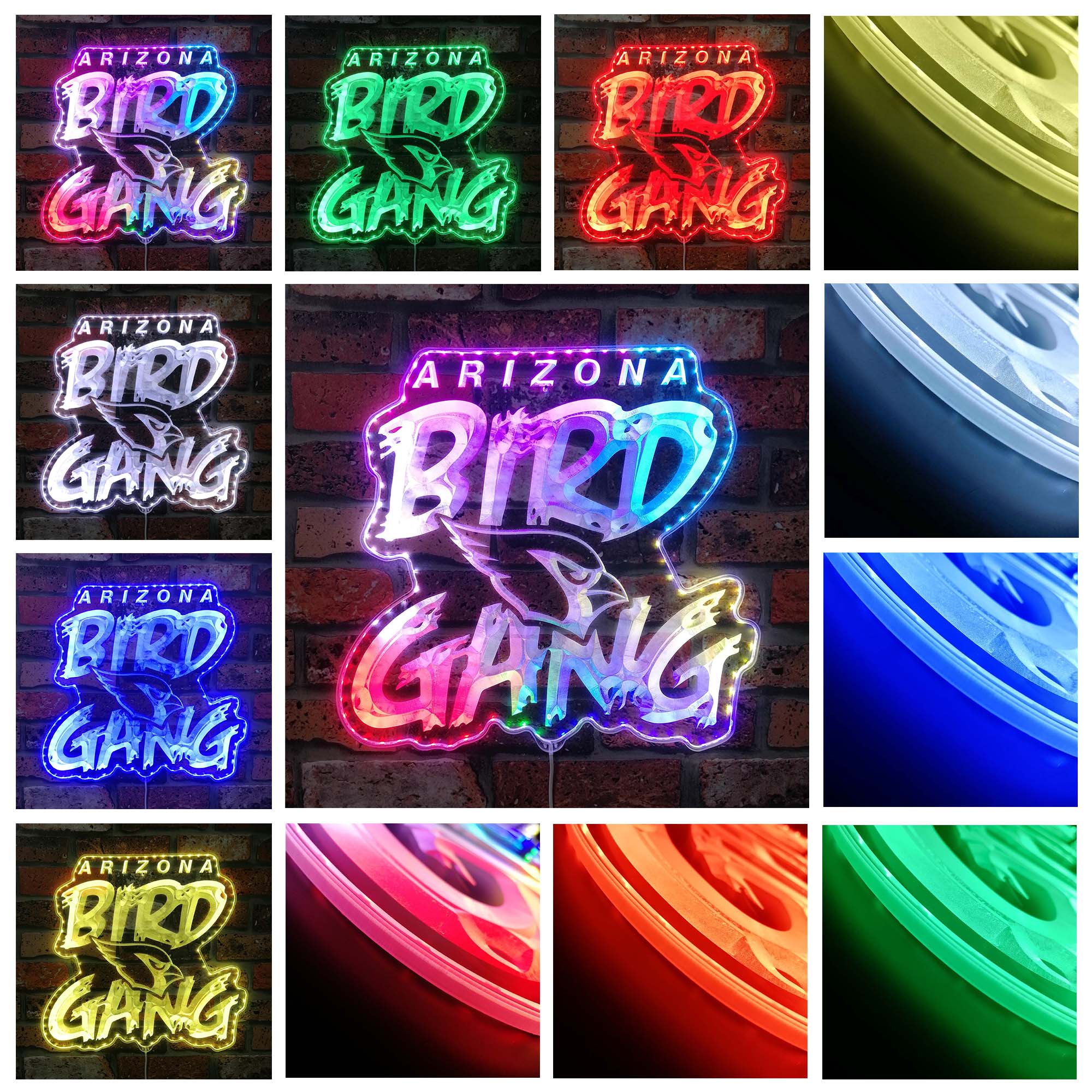 Arizona Cardinals BIRD GANG Neon LED Sign with Dynamic RGB Colors - Image 2