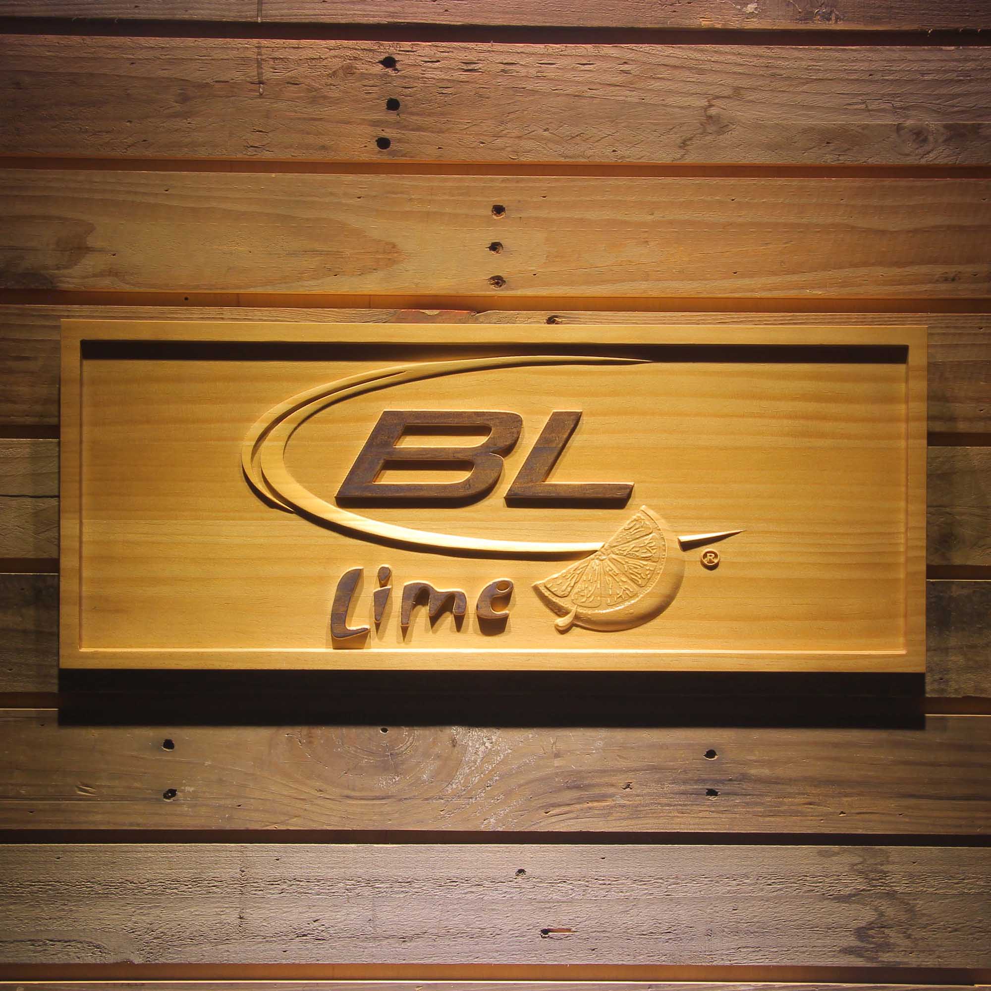 Blue Light Lime 3D Solid Wooden Craving Sign