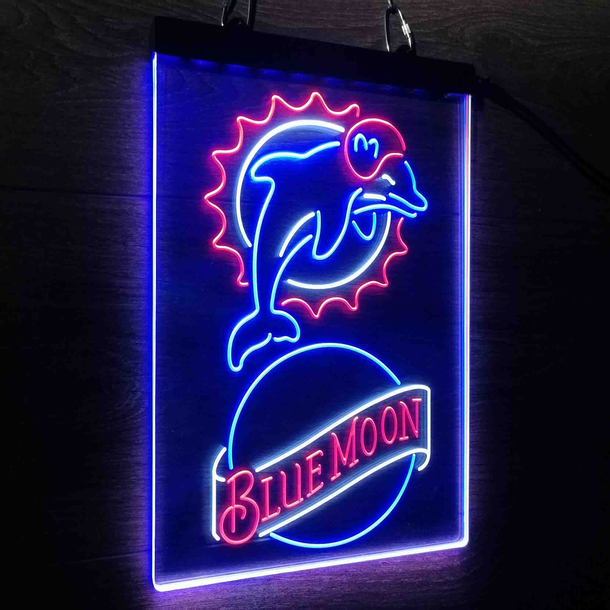 Miami Dolphins Blue Moon Bar Neon LED Sign 3 Colors - Image 12