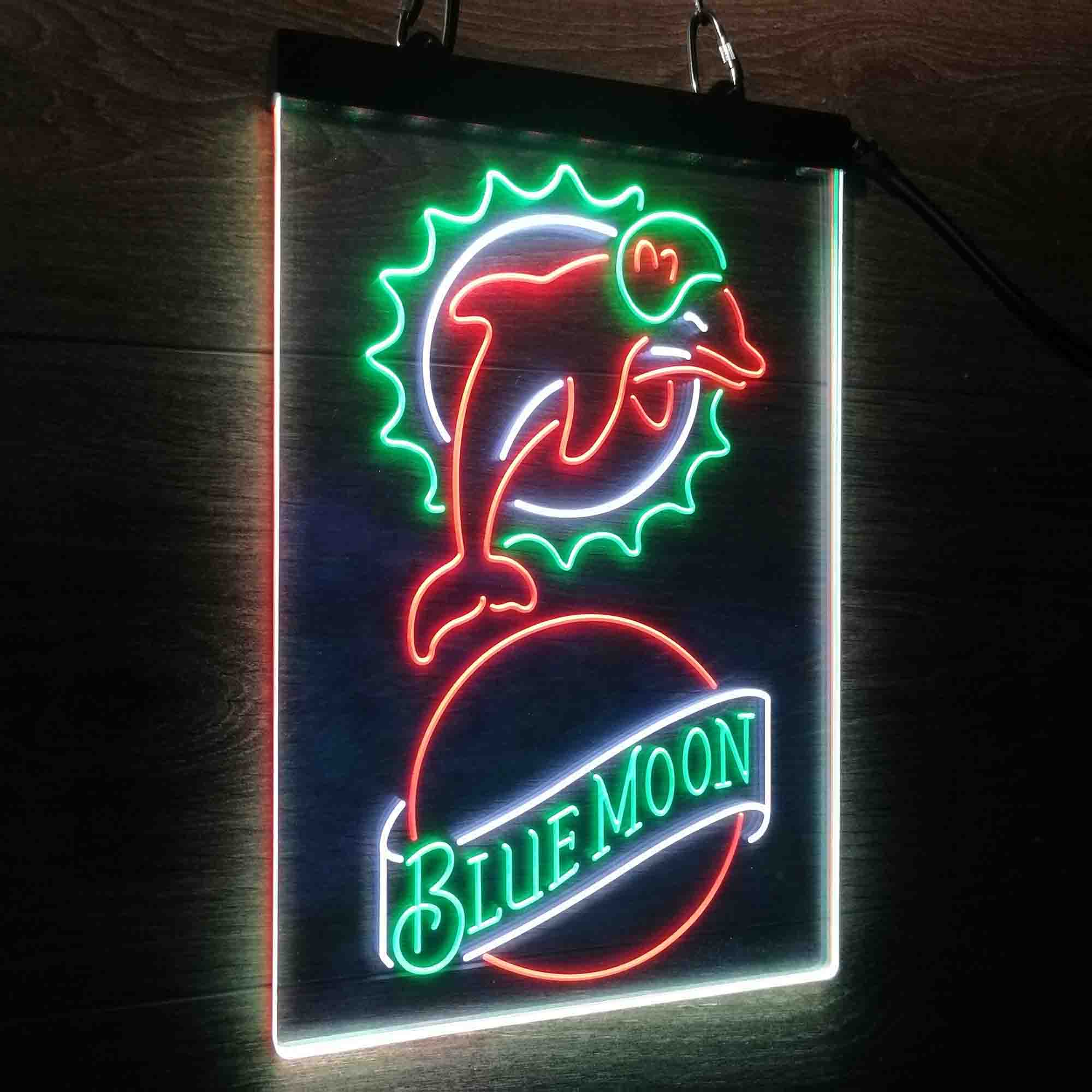 Miami Dolphins Blue Moon Bar Neon LED Sign 3 Colors - Image 5