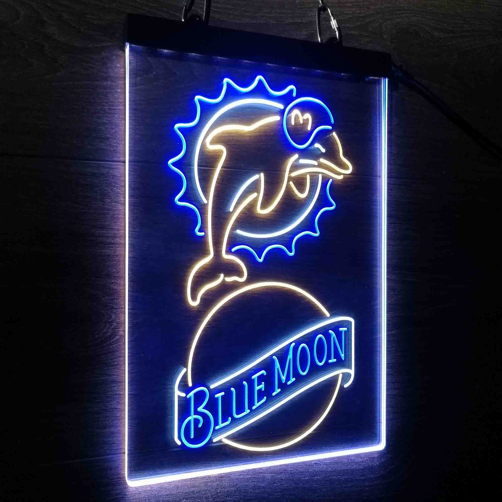 Miami Dolphins Blue Moon Bar Neon LED Sign 3 Colors - Image 6
