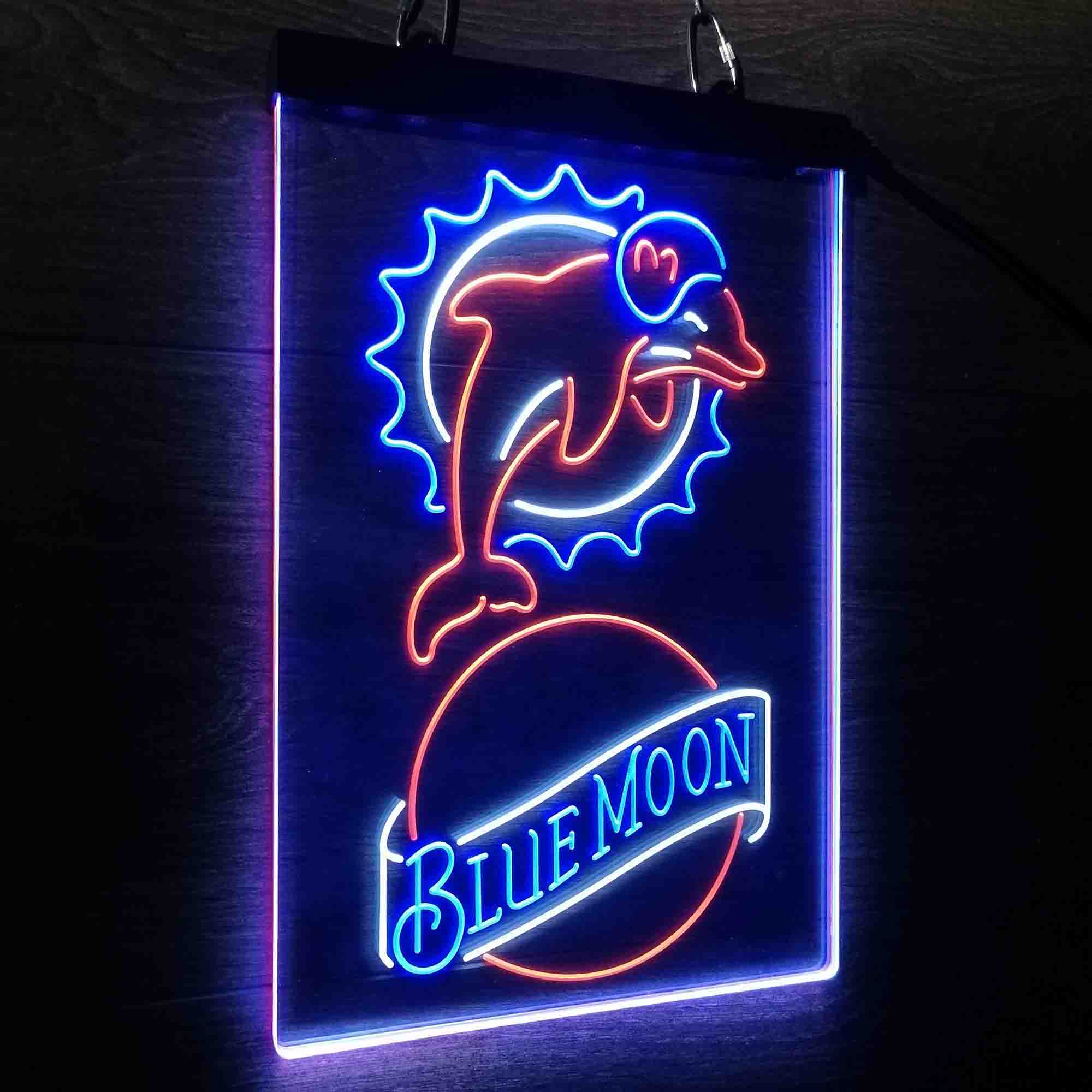 Miami Dolphins Blue Moon Bar Neon LED Sign 3 Colors - Image 7