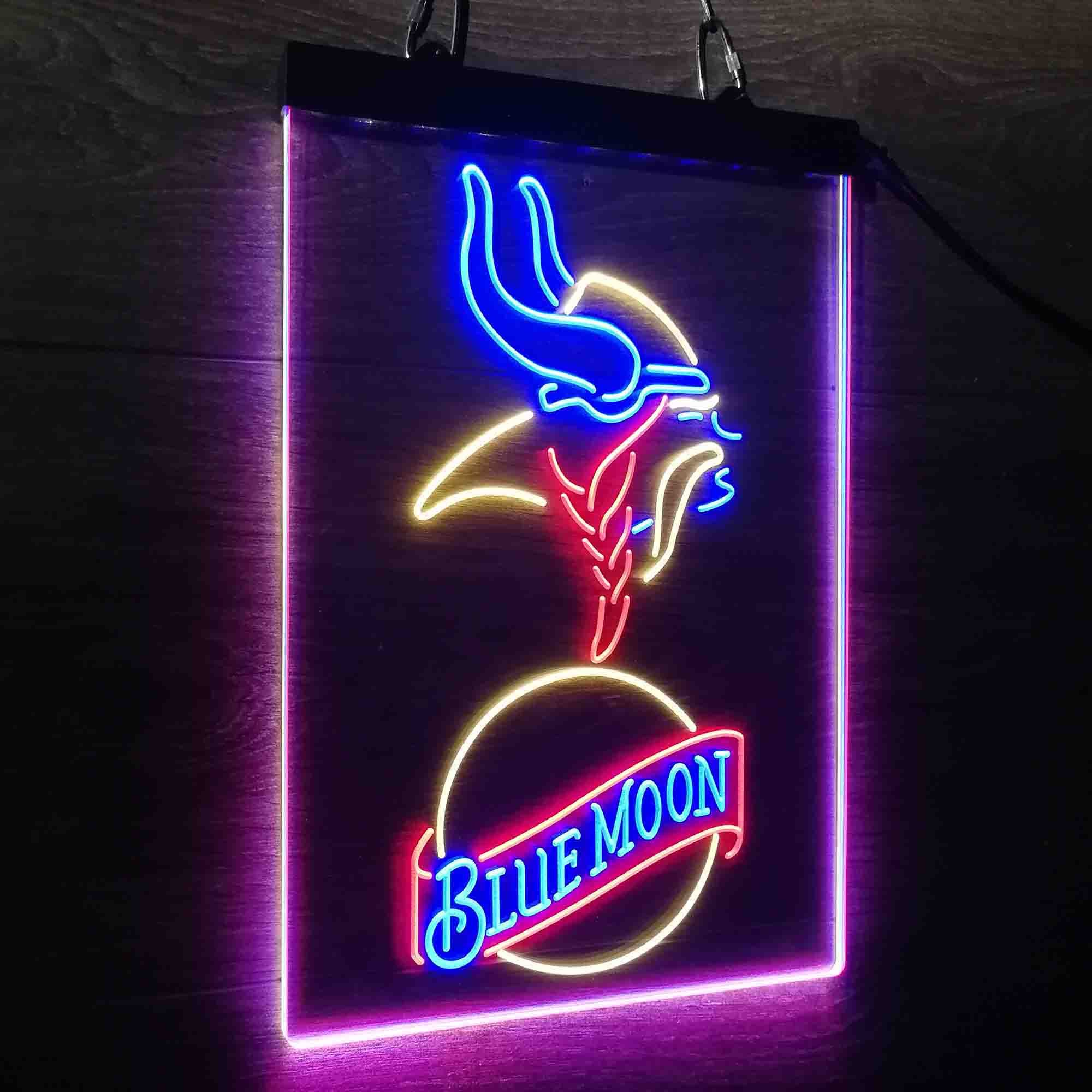 Minnesota Vikings Blue Moon Bar Neon LED Sign 3 Colors - Image 9