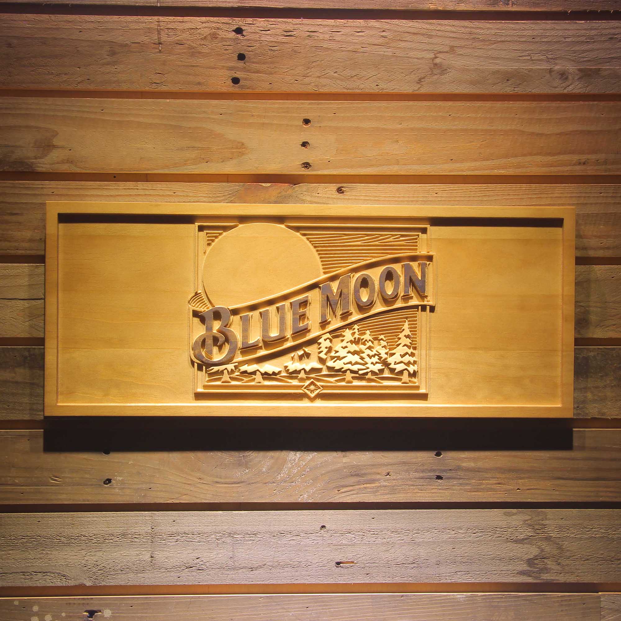 Blue Moon 3D Solid Wooden Craving Sign