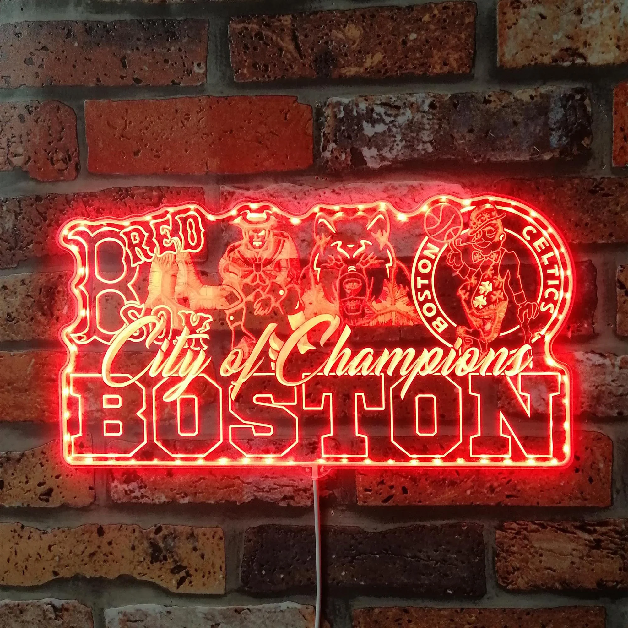 Boston Red Sox Patriots Bruins Celtics Mascot Collage Champs Neon LED Sign with Dynamic RGB Colors - Image 3