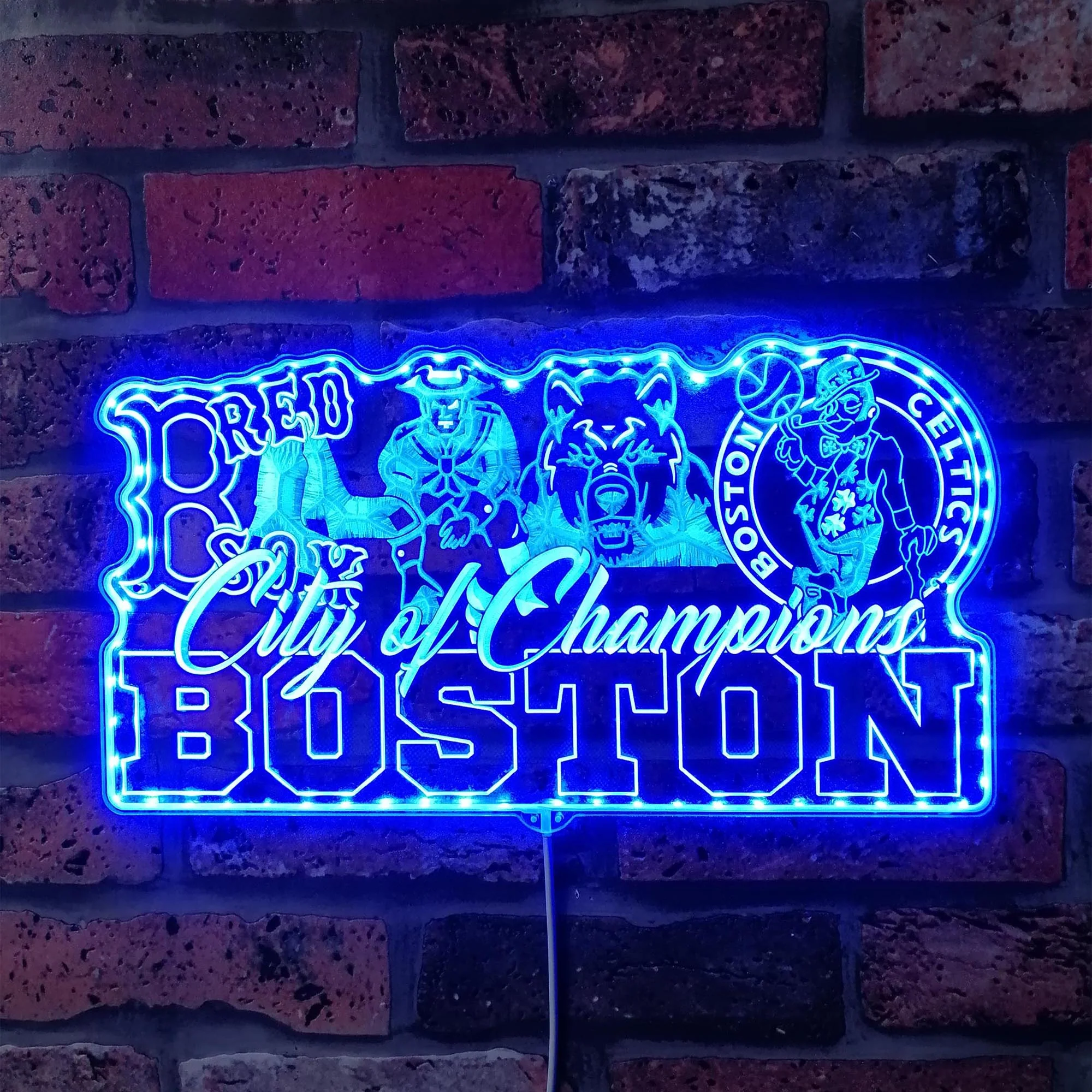 Boston Red Sox Patriots Bruins Celtics Mascot Collage Champs Neon LED Sign with Dynamic RGB Colors - Image 4
