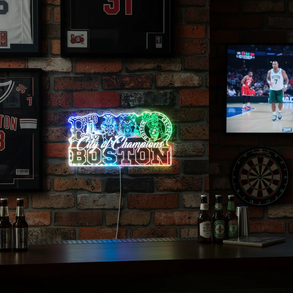 Boston Red Sox Patriots Bruins Celtics Mascot Collage Champs Neon LED Sign with Dynamic RGB Colors - Image 8