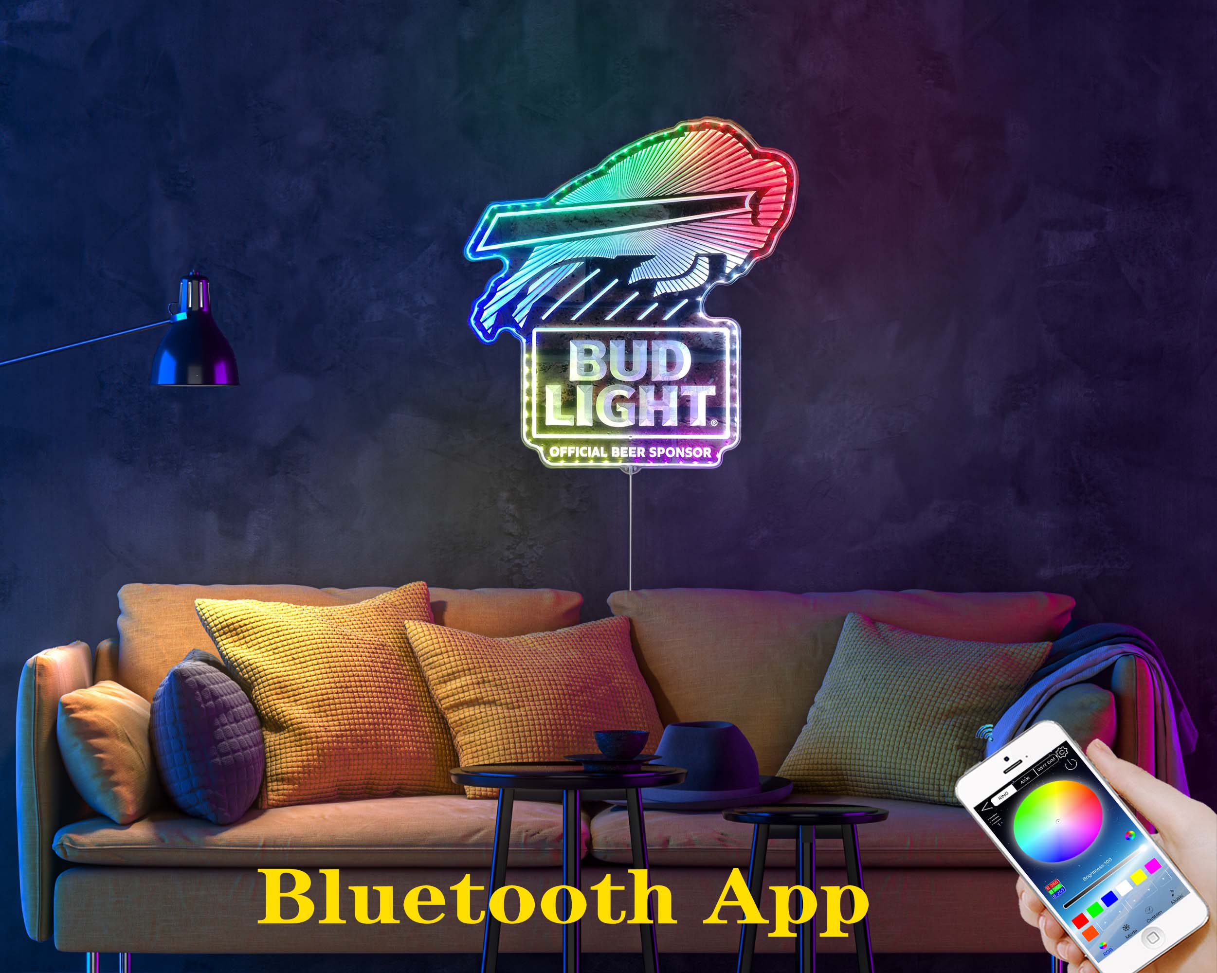 Bud Light & Buffalo Bills Neon LED Sign with Dynamic RGB Colors - Image 7