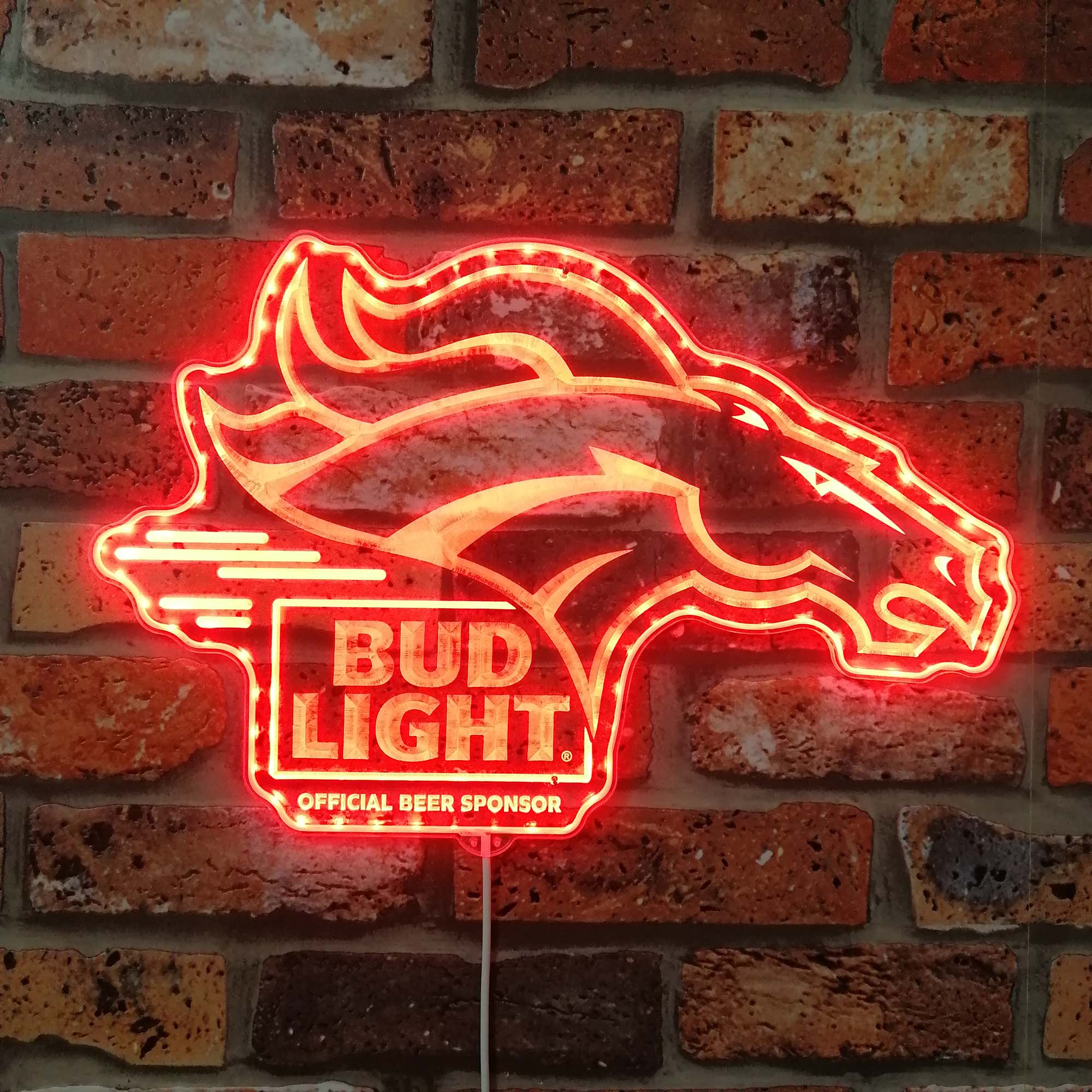 Bud Light & Denver Broncos Neon LED Sign with Dynamic RGB Colors - Image 3