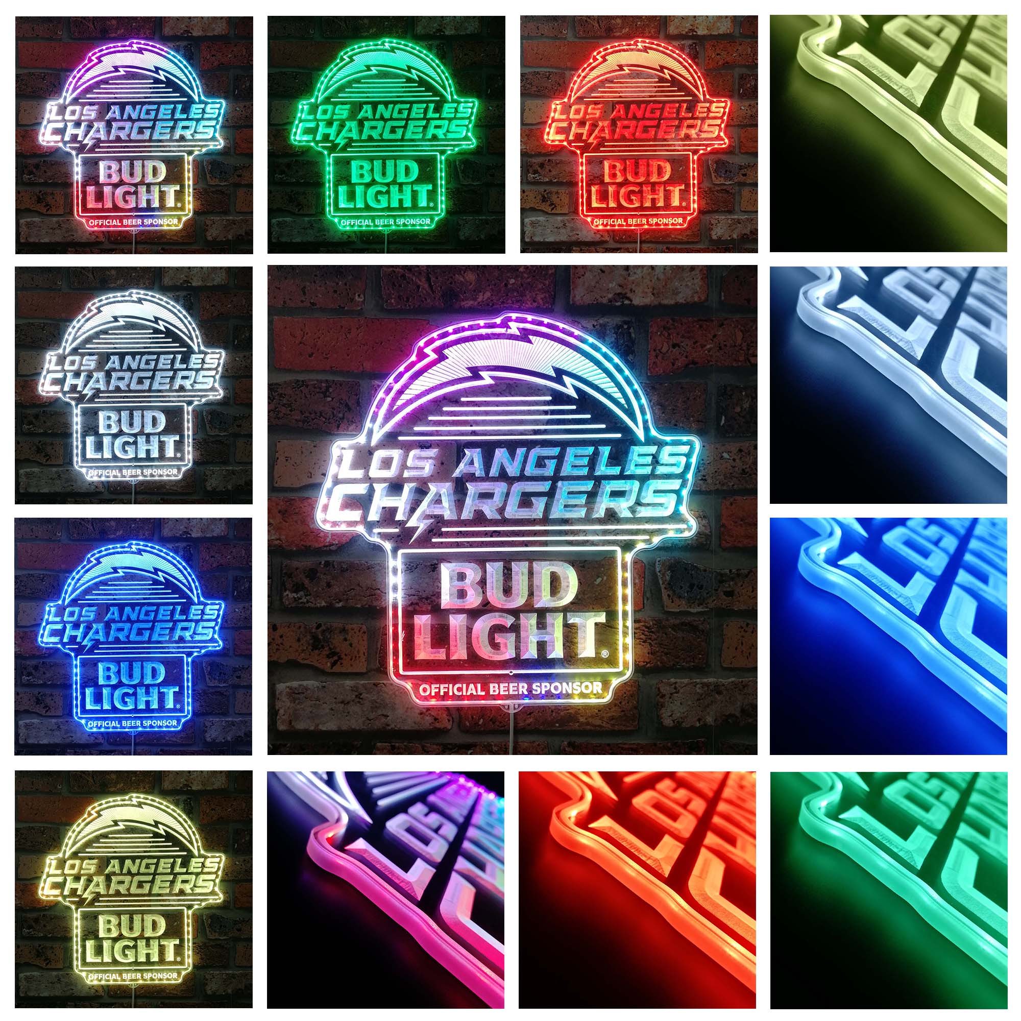 Bud Light & Los Angeles Chargers Neon LED Sign with Dynamic RGB Colors - Image 2