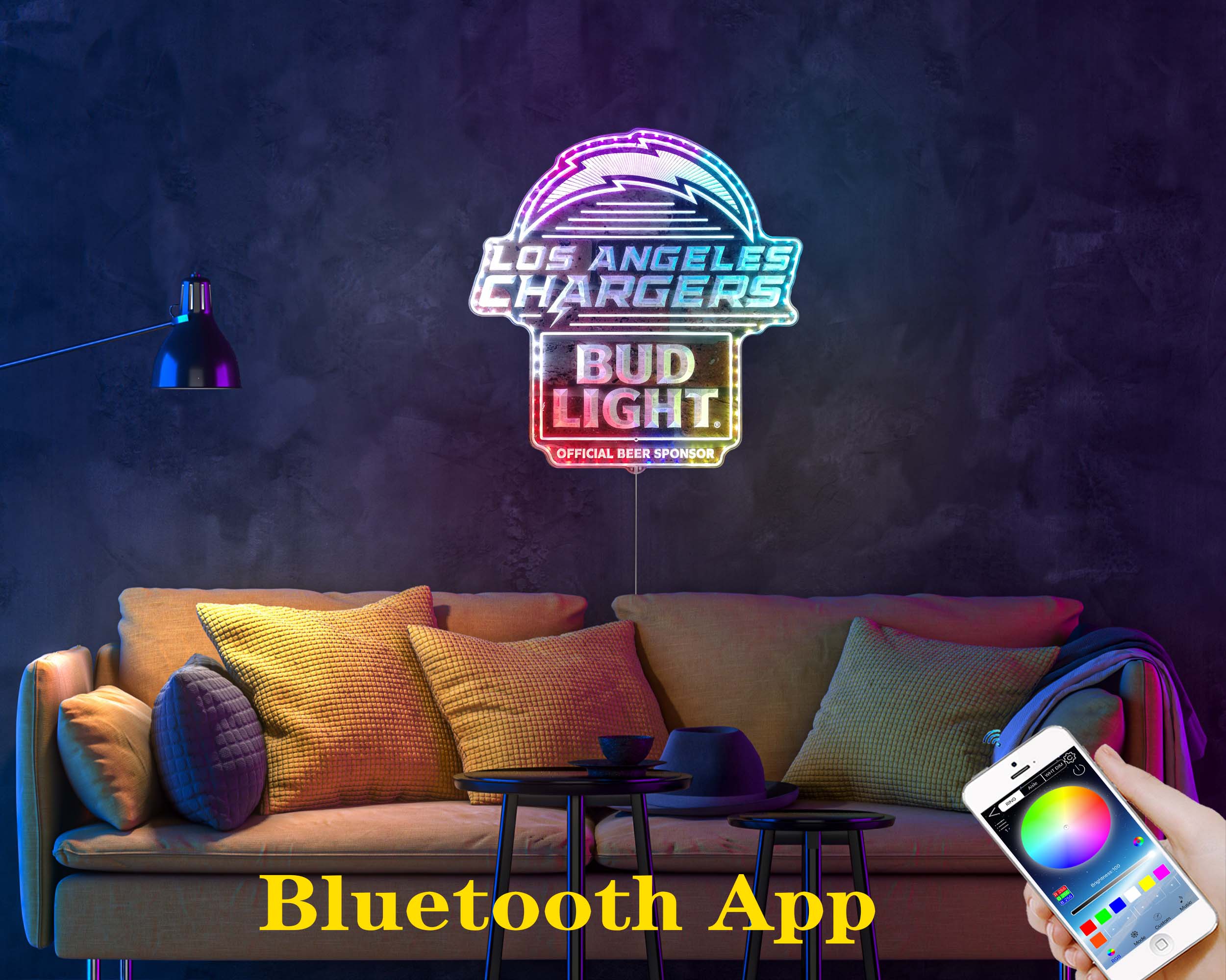 Bud Light & Los Angeles Chargers Neon LED Sign with Dynamic RGB Colors - Image 7