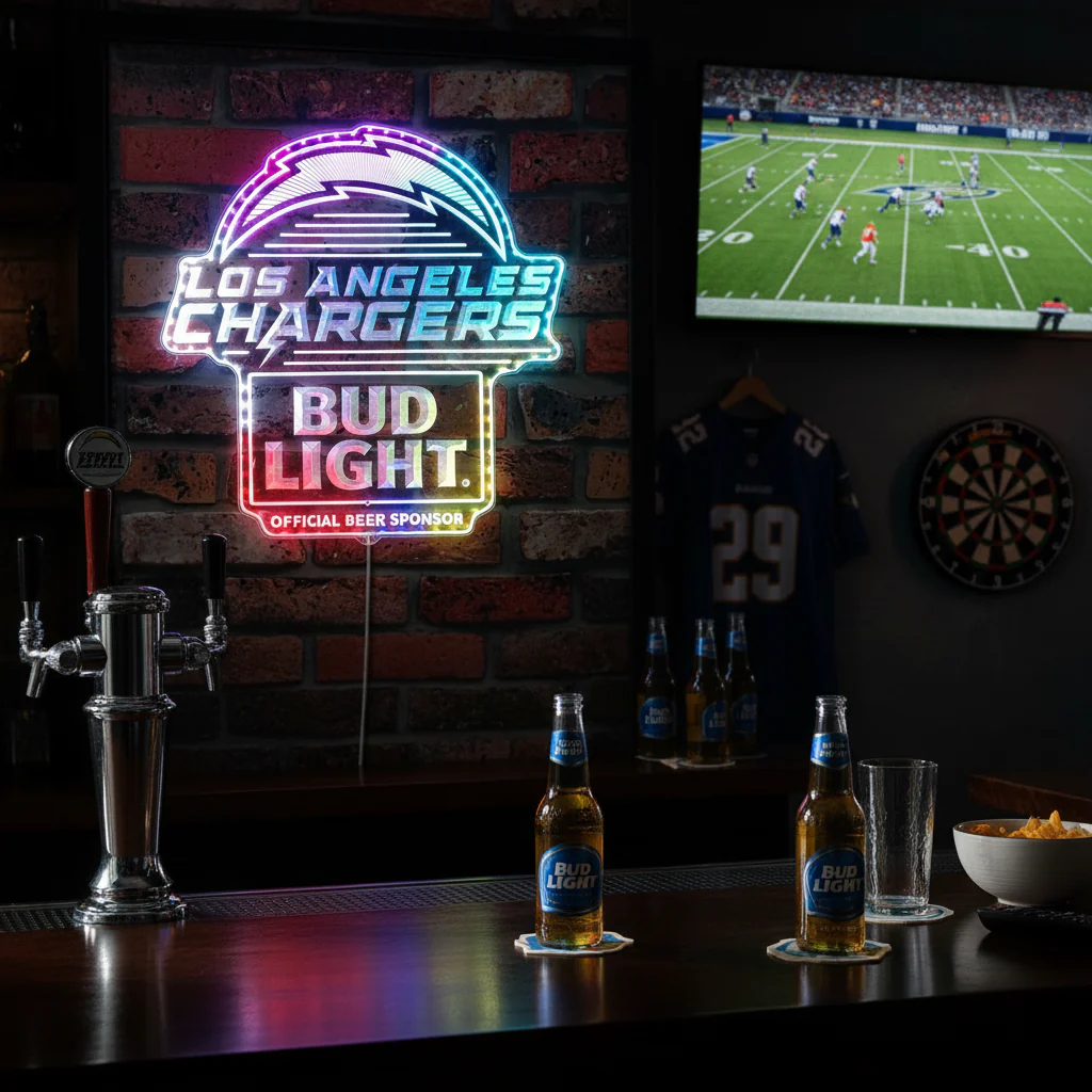 Bud Light & Los Angeles Chargers Neon LED Sign with Dynamic RGB Colors - Image 8