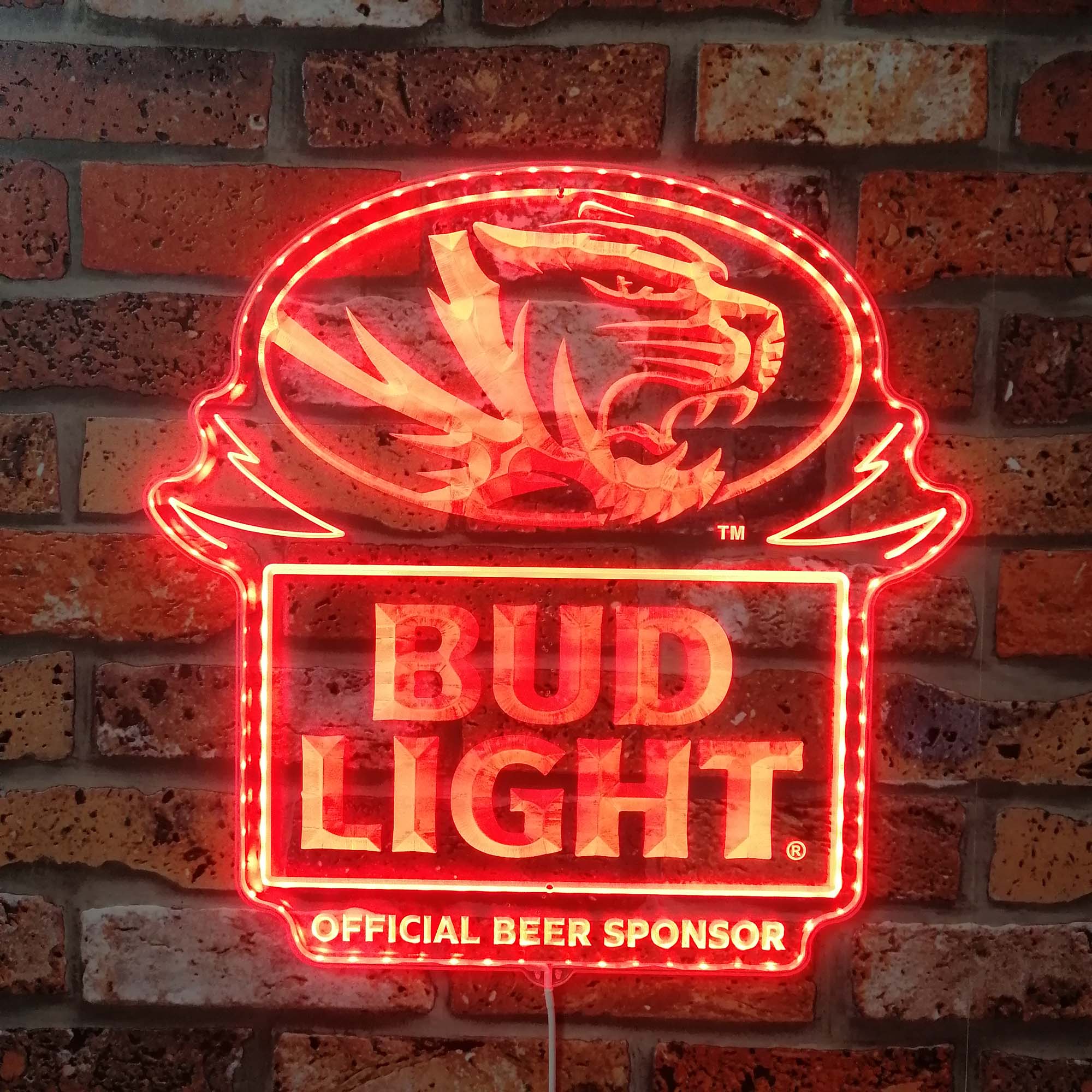 Bud Light Missouri Tigers Neon LED Sign with Dynamic RGB Colors