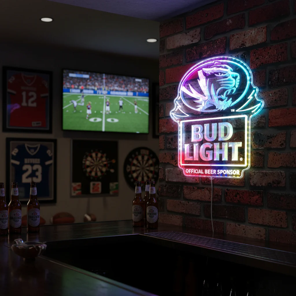Bud Light Missouri Tigers Neon LED Sign with Dynamic RGB Colors - Image 5