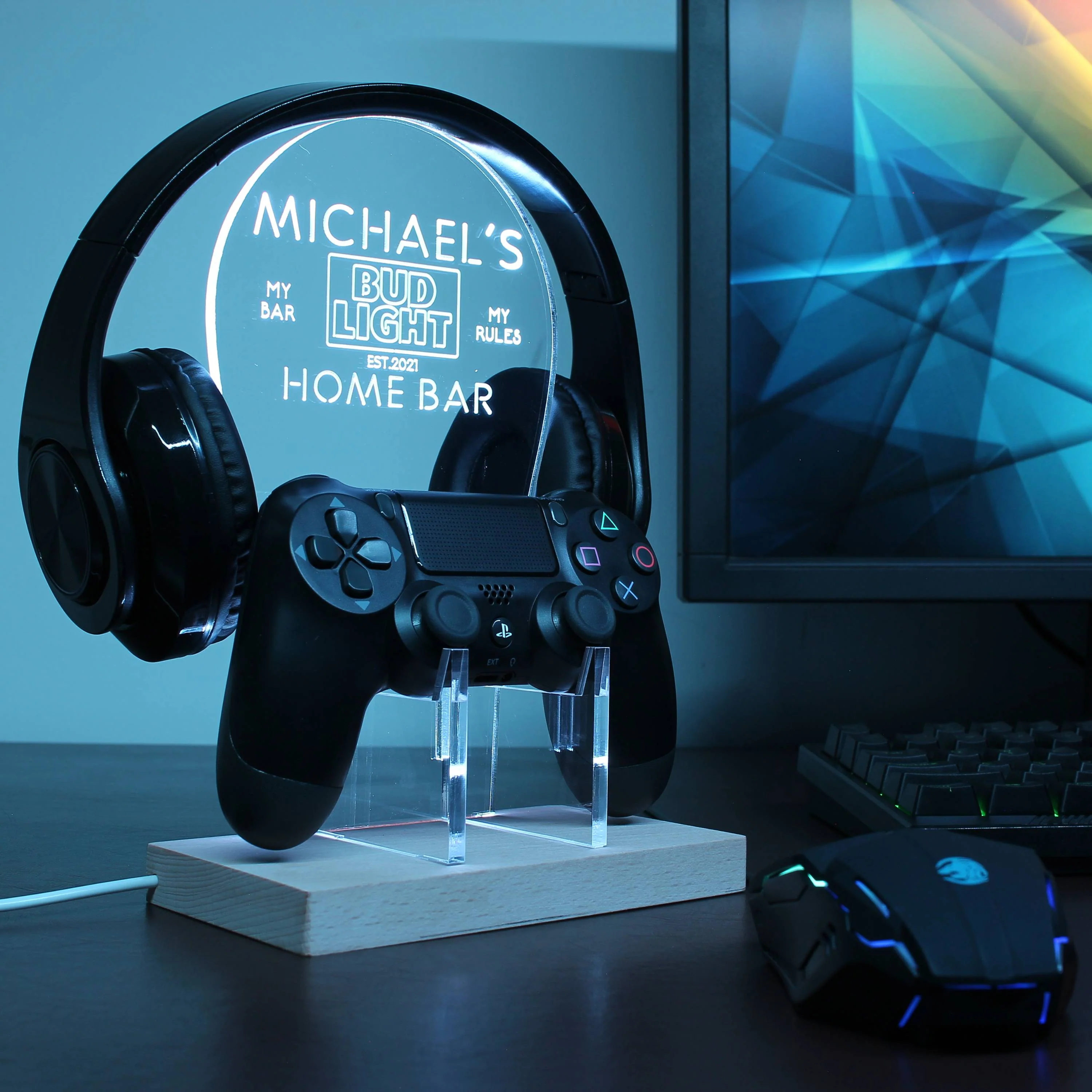 Bud Light Bar Personalized RGB LED Gaming Headset Controller Stand - Image 5
