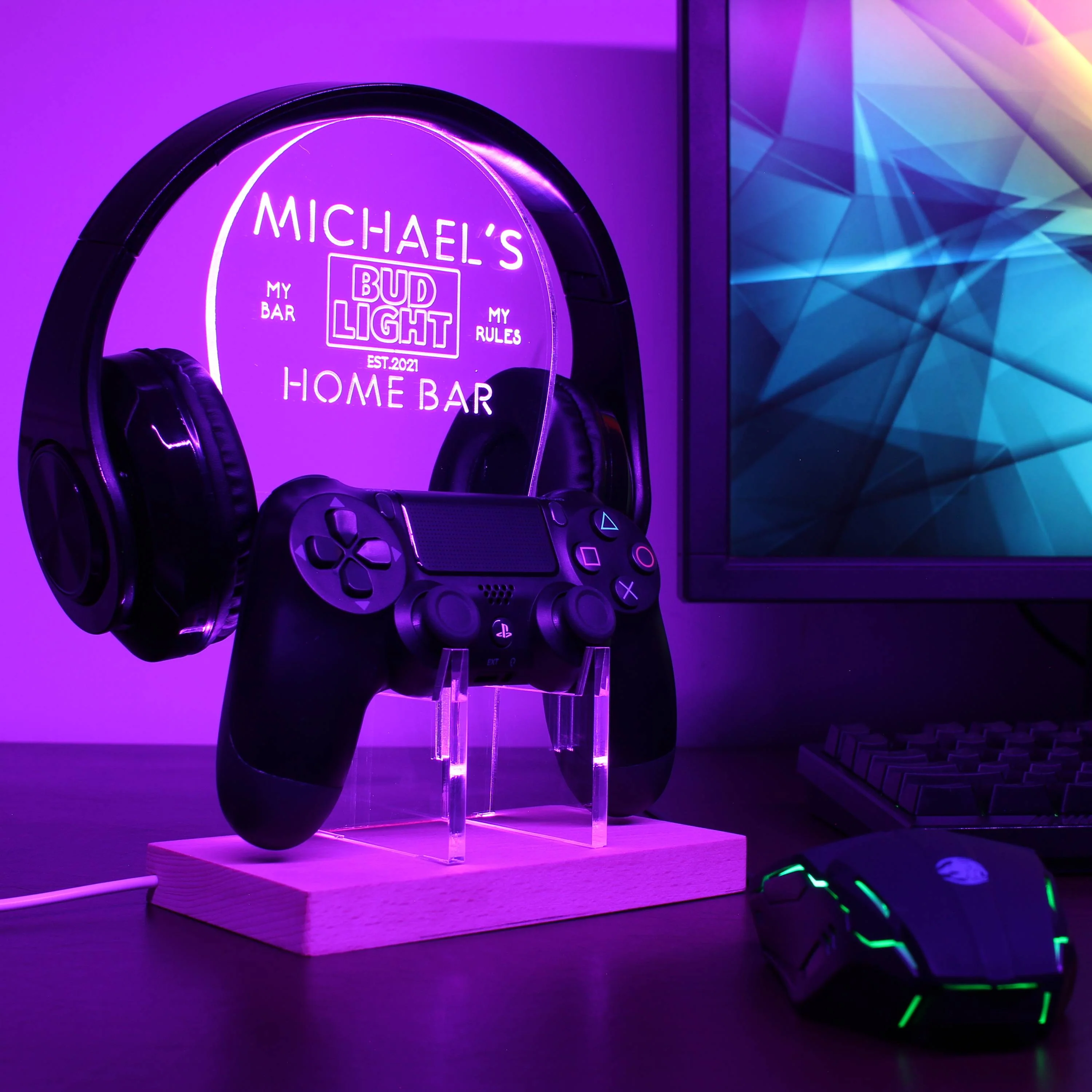 Bud Light Bar Personalized RGB LED Gaming Headset Controller Stand - Image 7