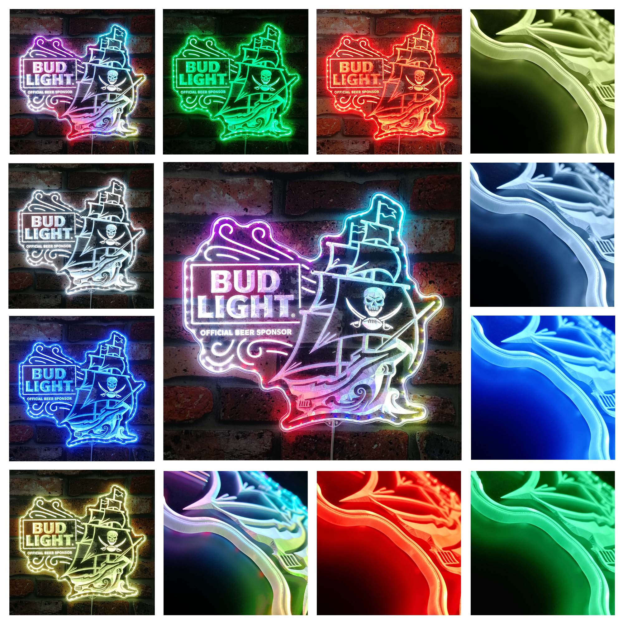 Bud Light & Tampa Bay Buccaneers Neon LED Sign with Dynamic RGB Colors - Image 2