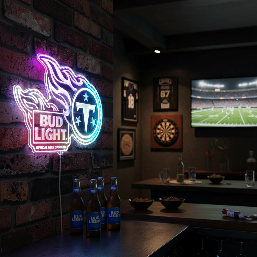 Bud Light Tennessee Titans Neon LED Sign with Dynamic RGB Colors - Image 5