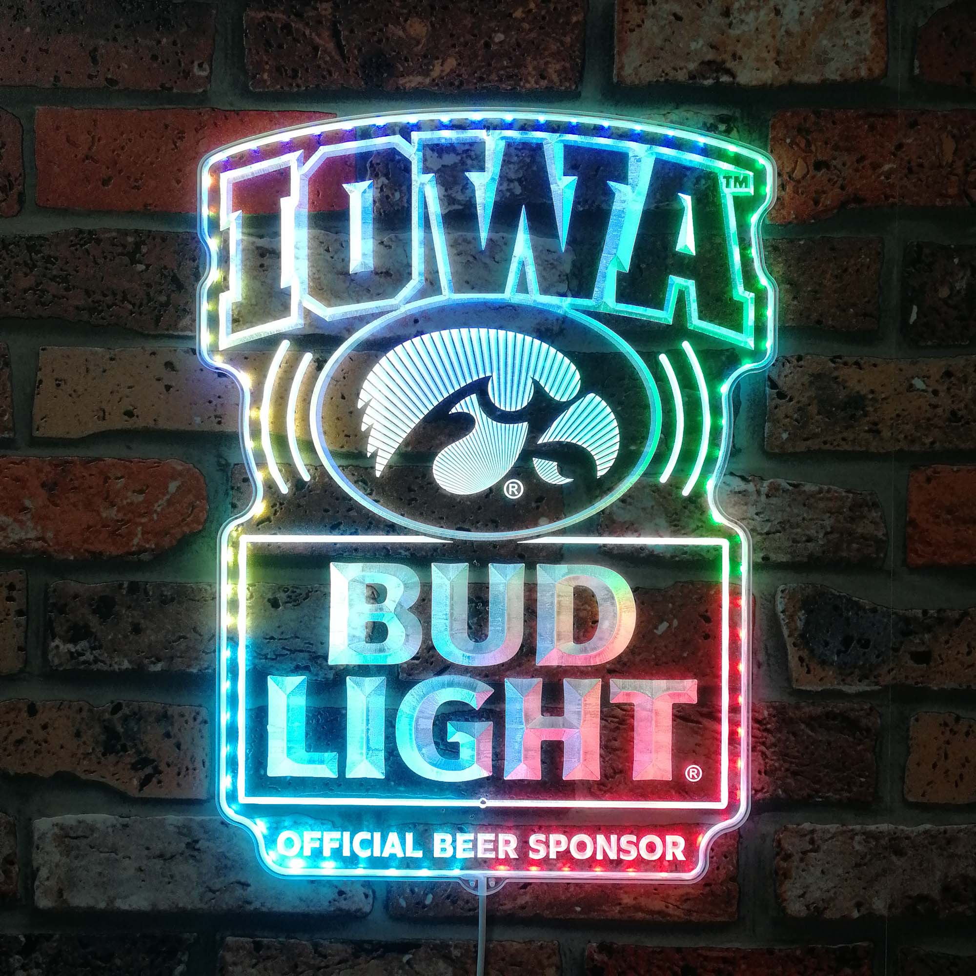 Bud Light & University of Iowa Hawkeyes Neon LED Sign with Dynamic RGB Colors