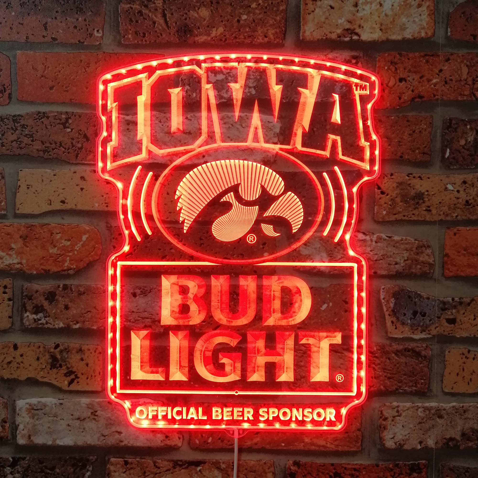 Bud Light & University of Iowa Hawkeyes Neon LED Sign with Dynamic RGB Colors - Image 3