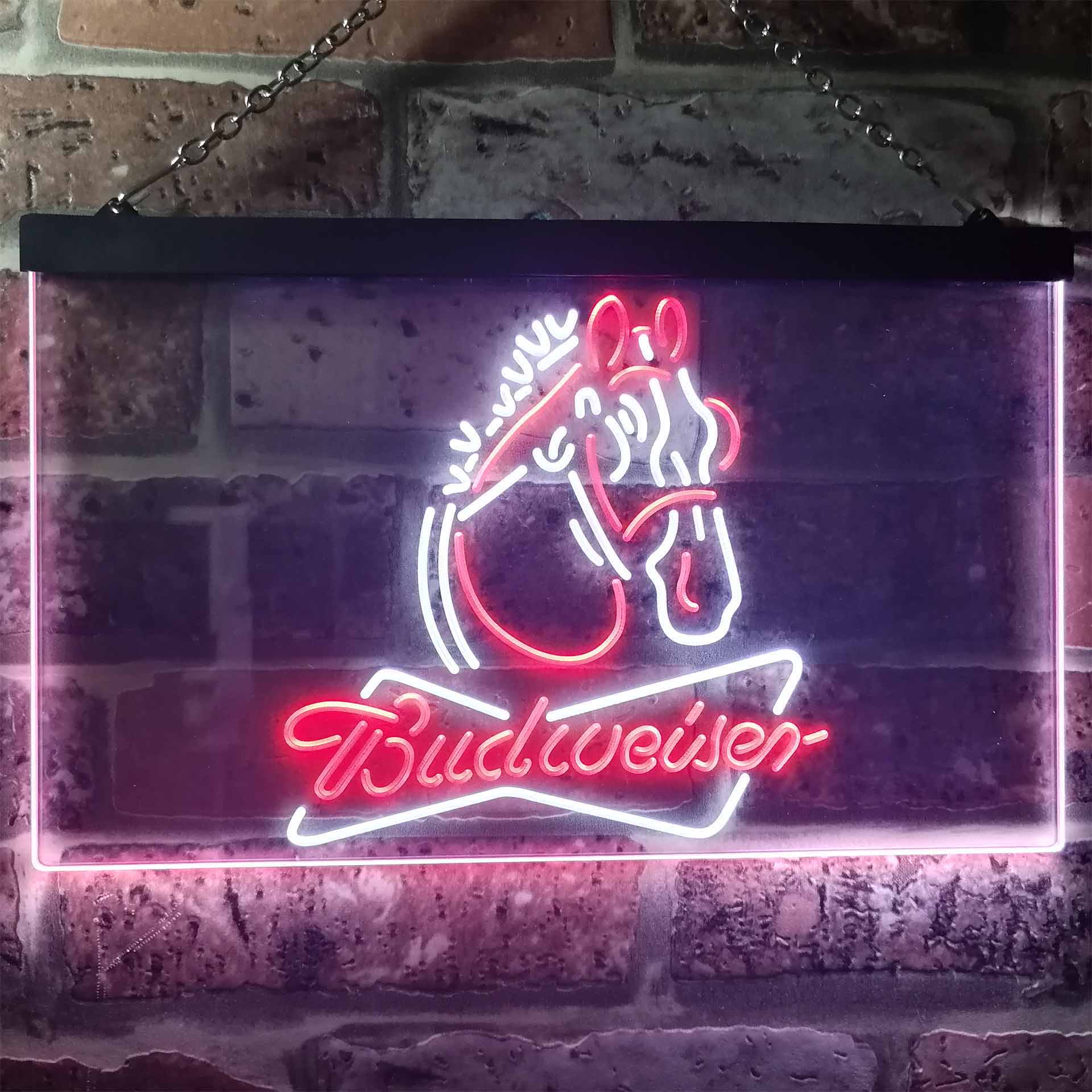Budweiser Clydesdale Horse Head Home Bar Neon Light LED Sign