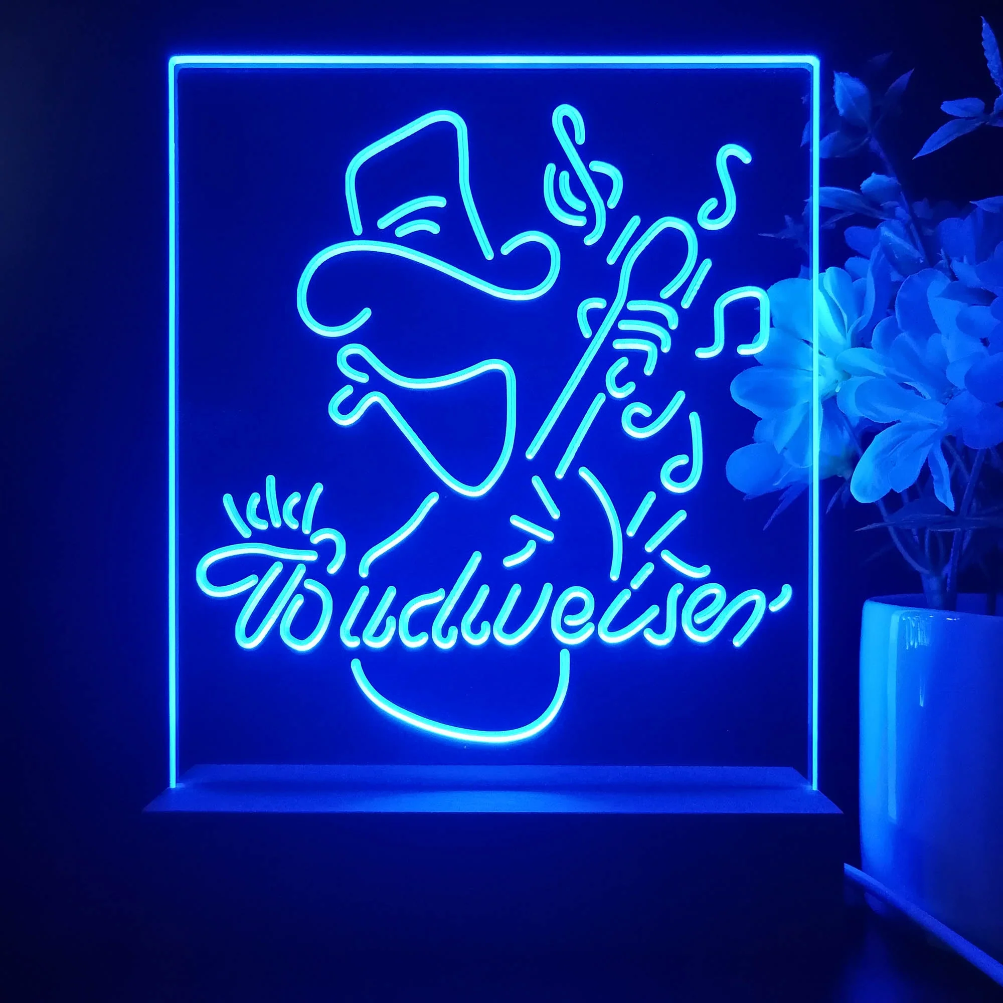 Budweiser Cowboy Play Guitar Night Light Neon Pub Bar Lamp - Image 4
