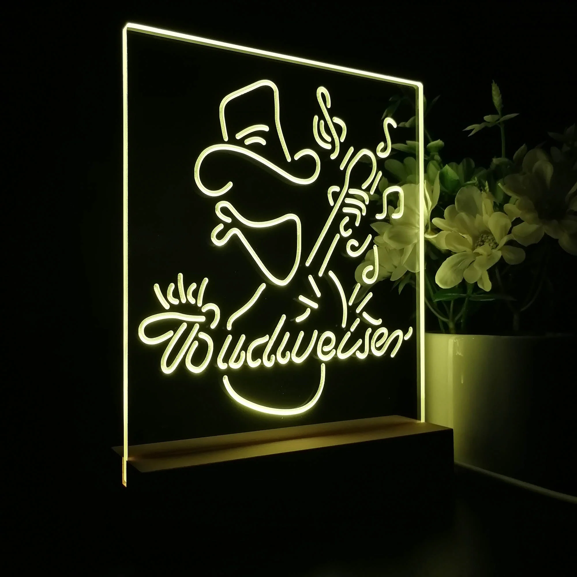 Budweiser Cowboy Play Guitar Night Light Neon Pub Bar Lamp - Image 5