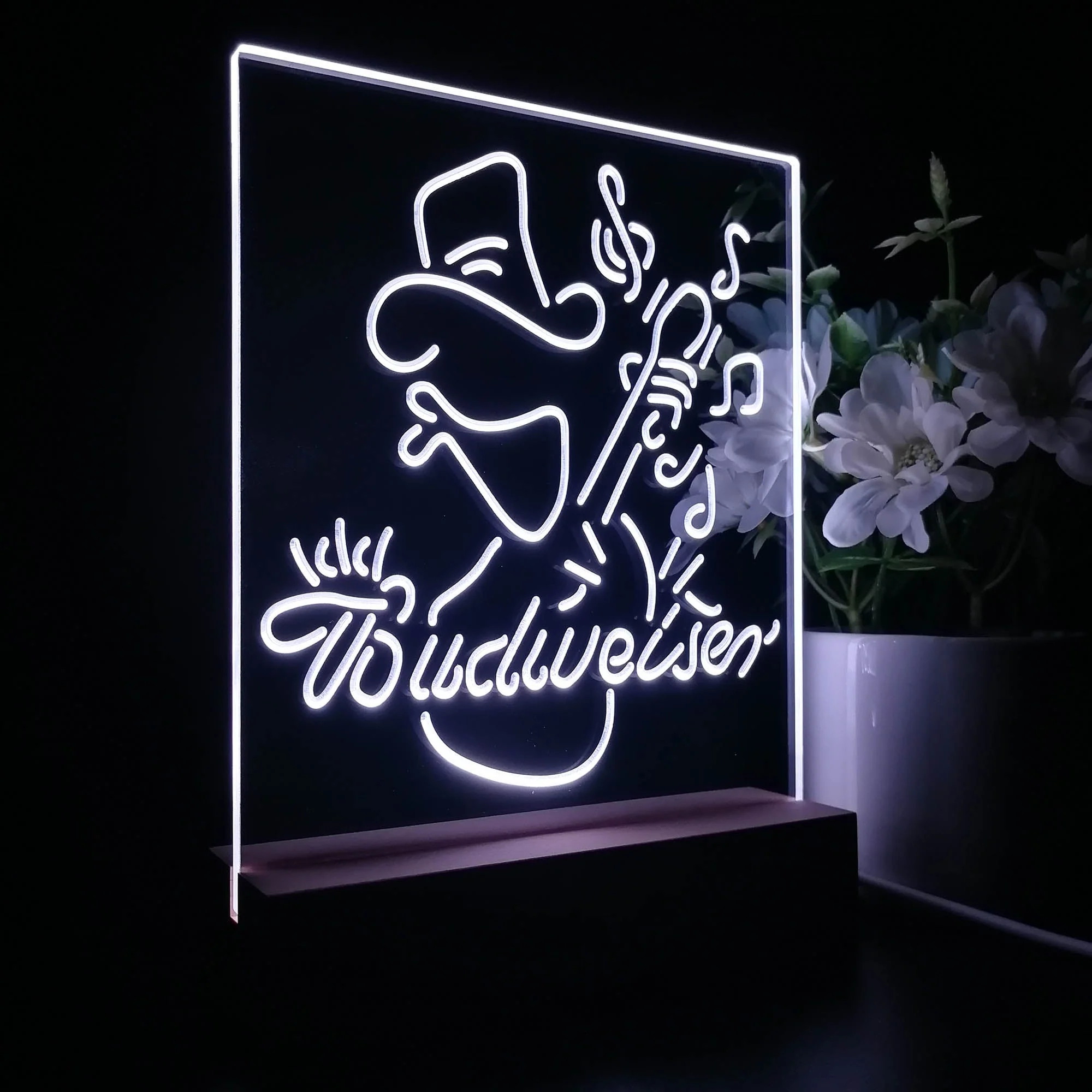 Budweiser Cowboy Play Guitar Night Light Neon Pub Bar Lamp - Image 7