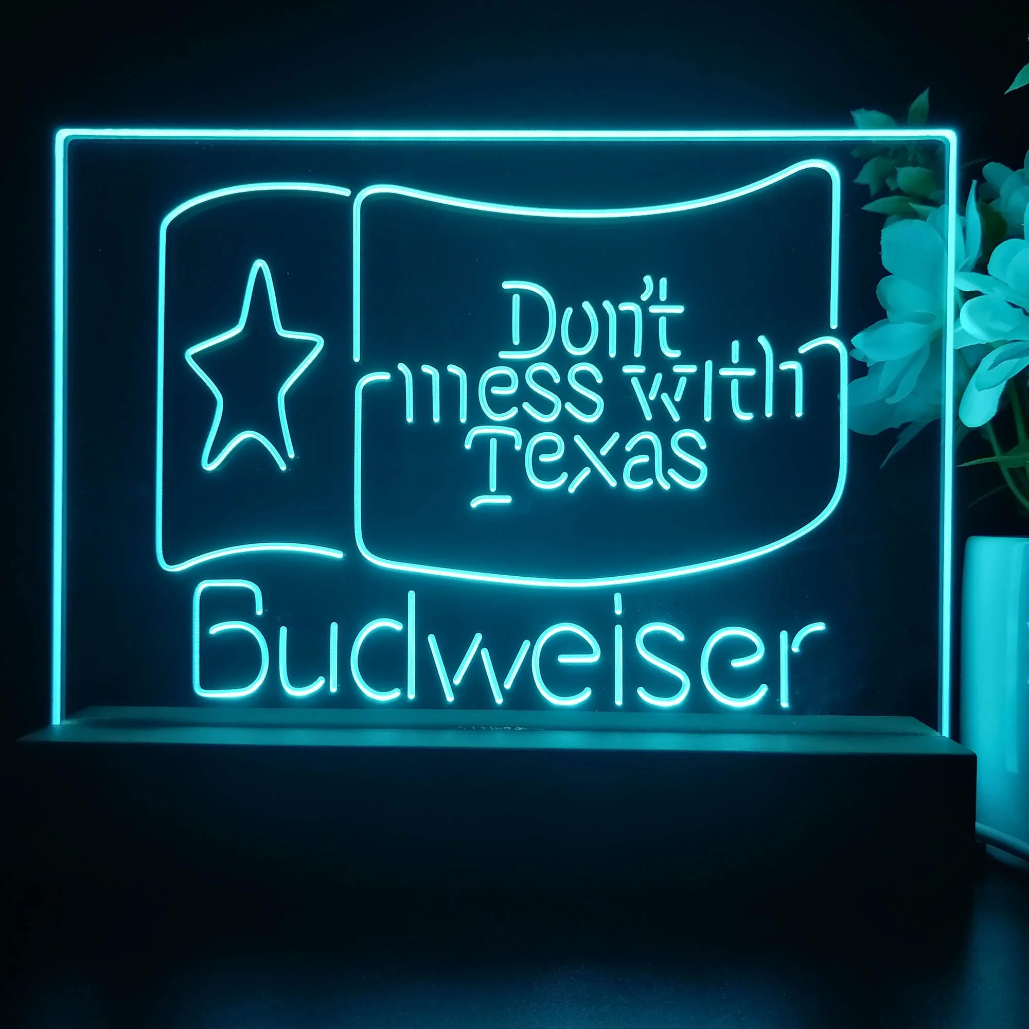 Budweiser Don't Mess with Texas Neon Sign Pub Bar Lamp - Image 3