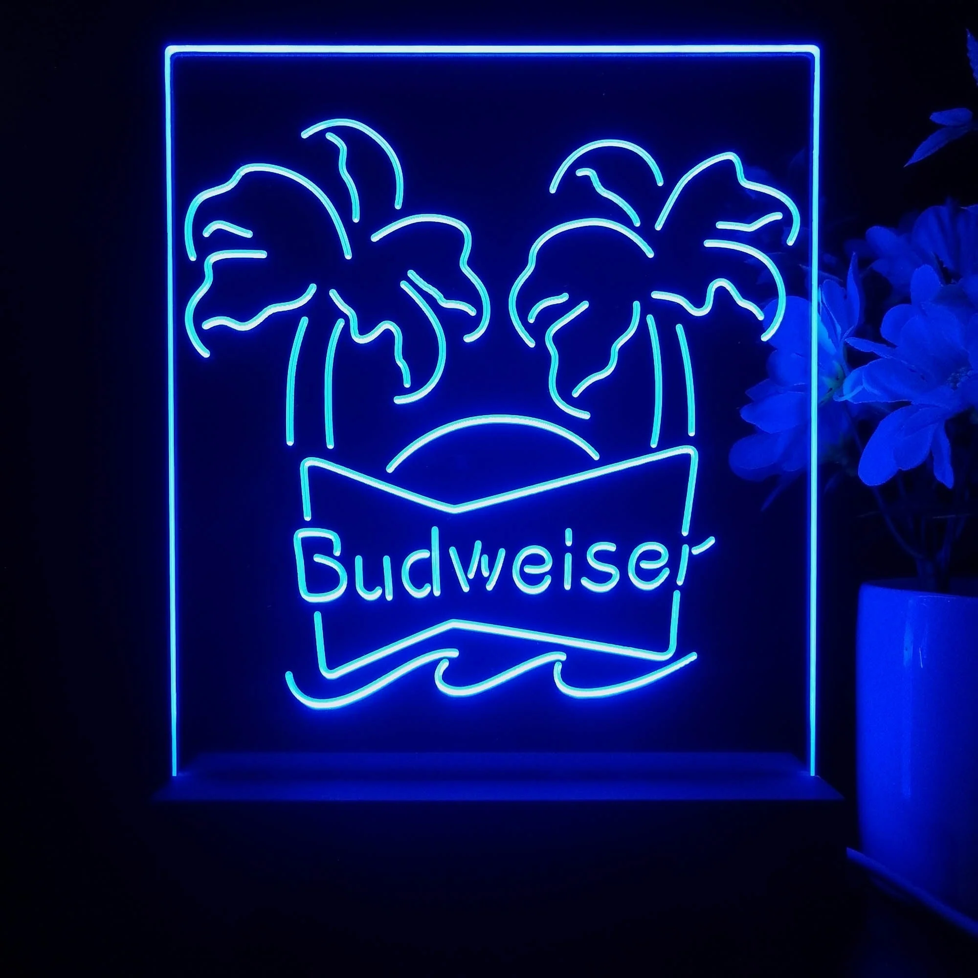 Budweiser Double Palm Tree Beer 3D Illusion Night Light Desk Lamp - Image 2