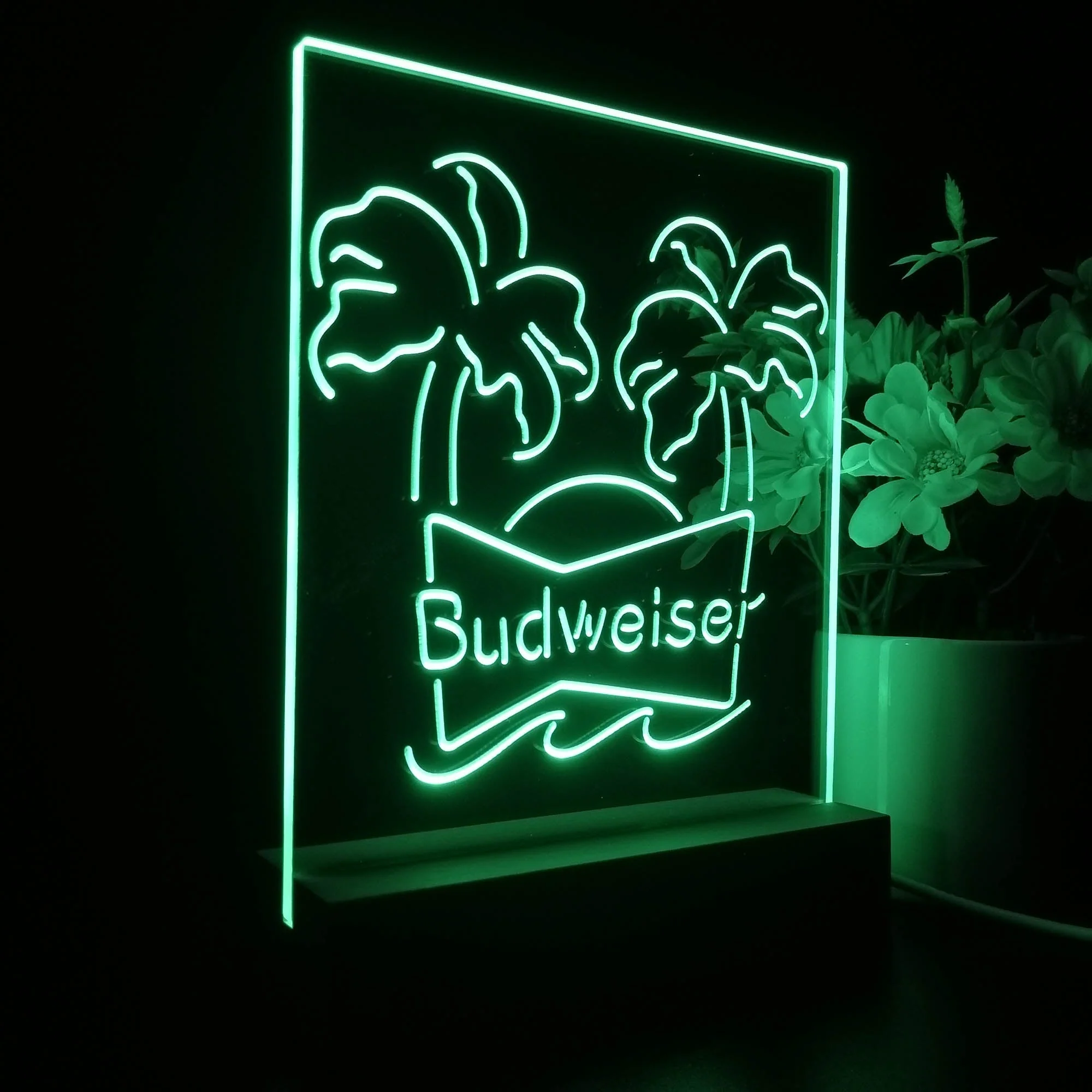 Budweiser Double Palm Tree Beer 3D Illusion Night Light Desk Lamp - Image 6