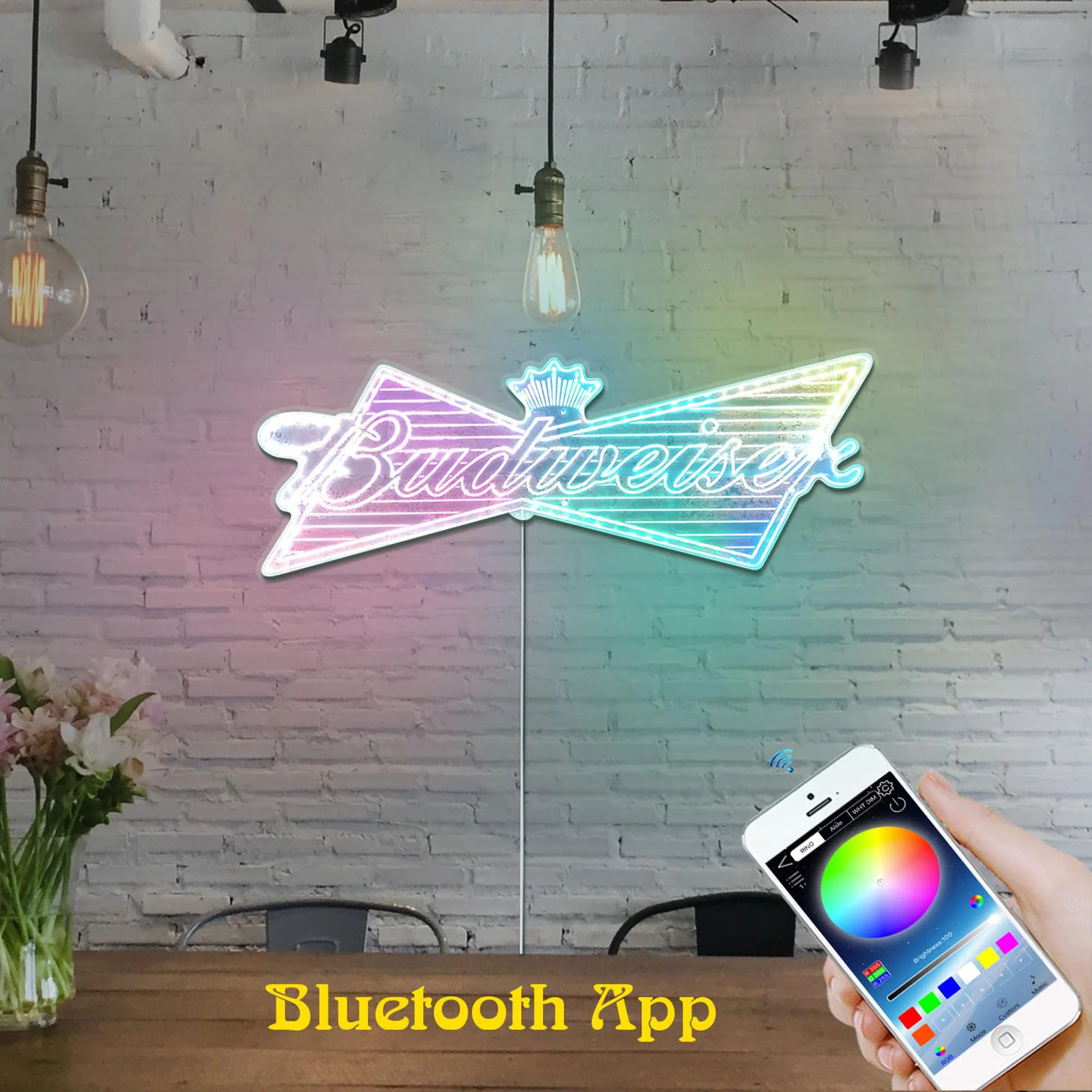 Budweiser Neon LED Sign with Dynamic RGB Colors - Image 3