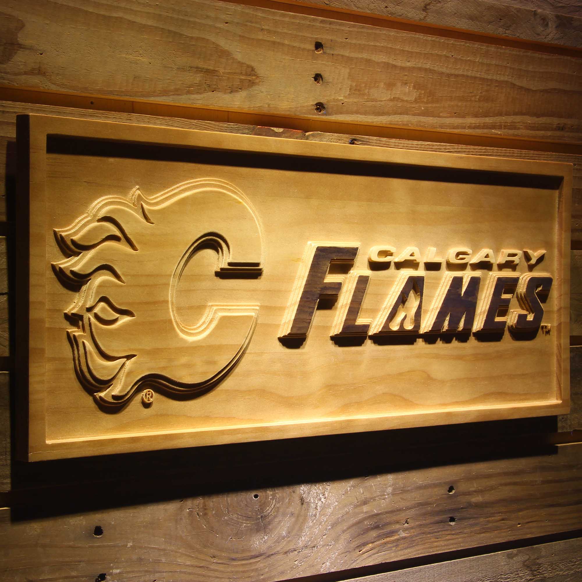 Calgary Flames 3D Solid Wooden Craving Sign - Image 2