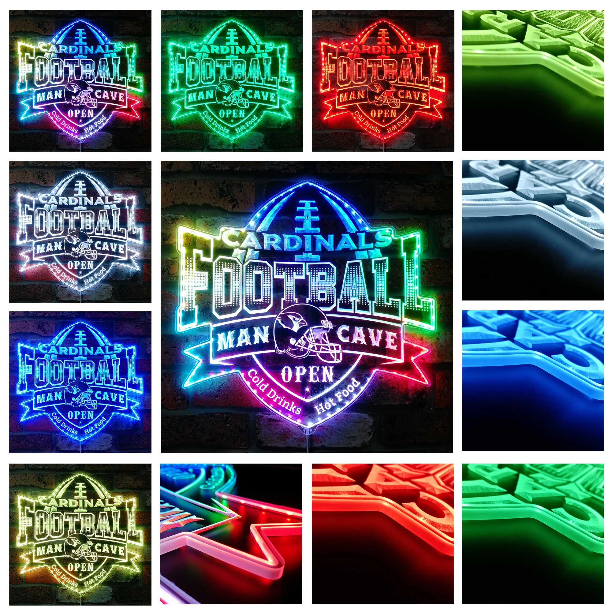 Arizona Cardinals Man Cave Neon LED Sign with Dynamic RGB Colors - Image 2