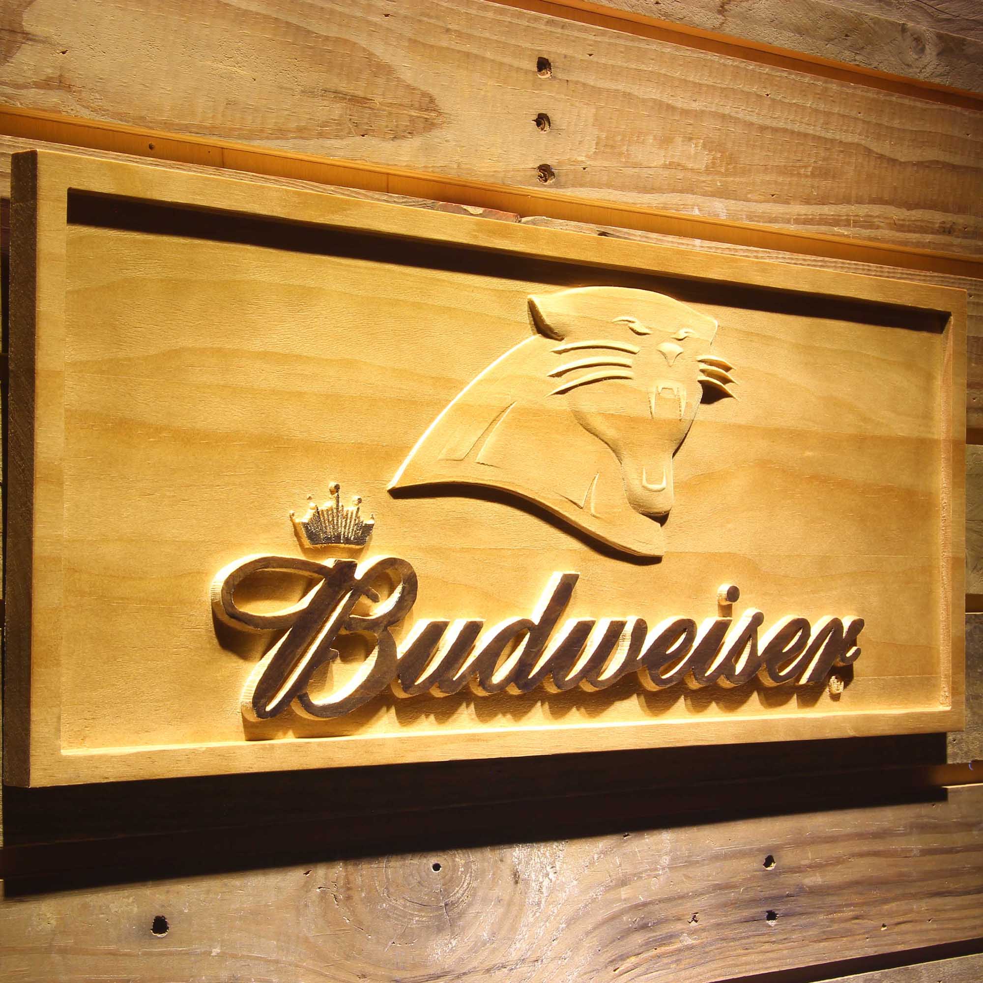Carolina Panthers Budweiser 3D Solid Wooden Craving Sign - Image 2