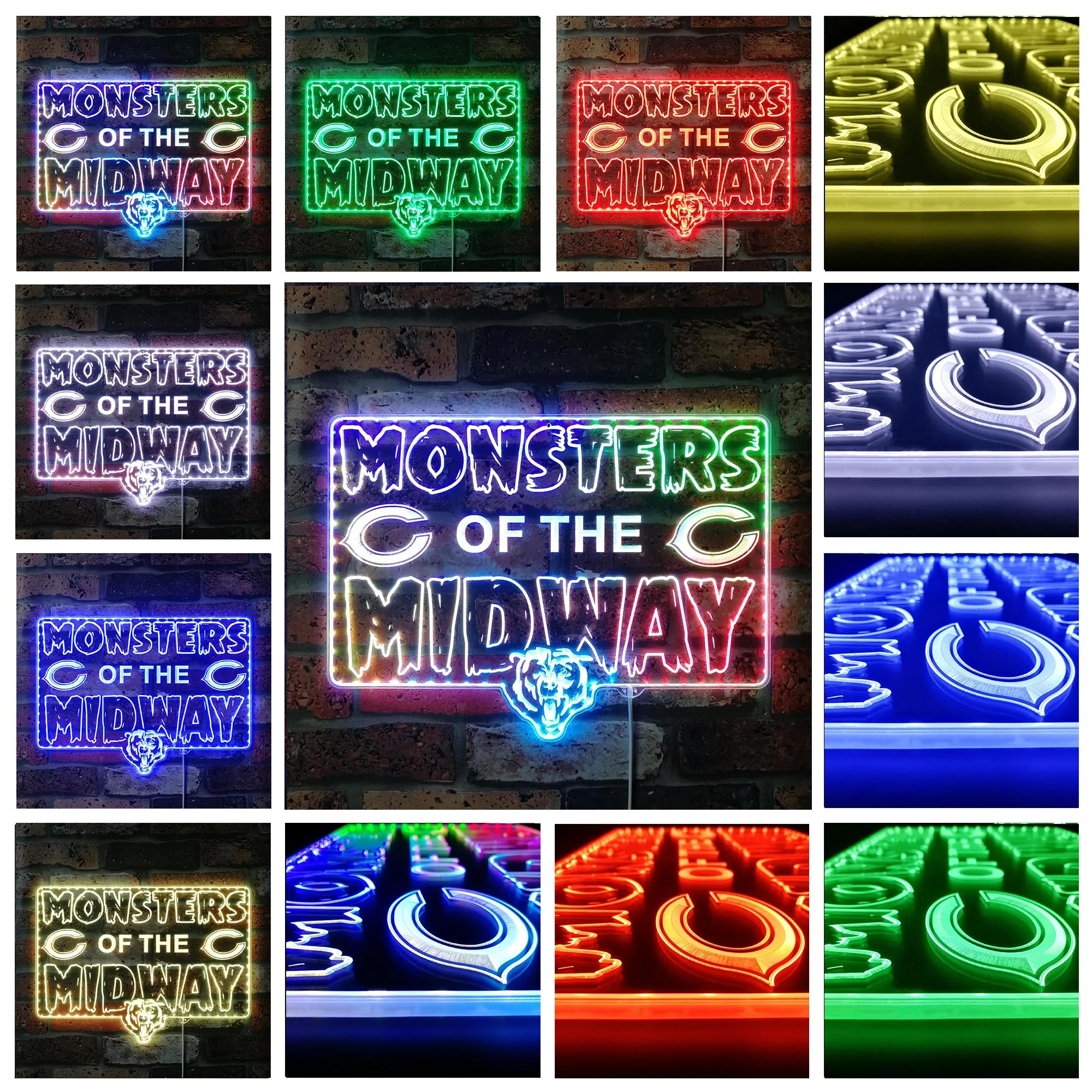 Chicago Bears MONSTERS OF THE MIDWAY Neon LED Sign with Dynamic RGB Colors - Image 2