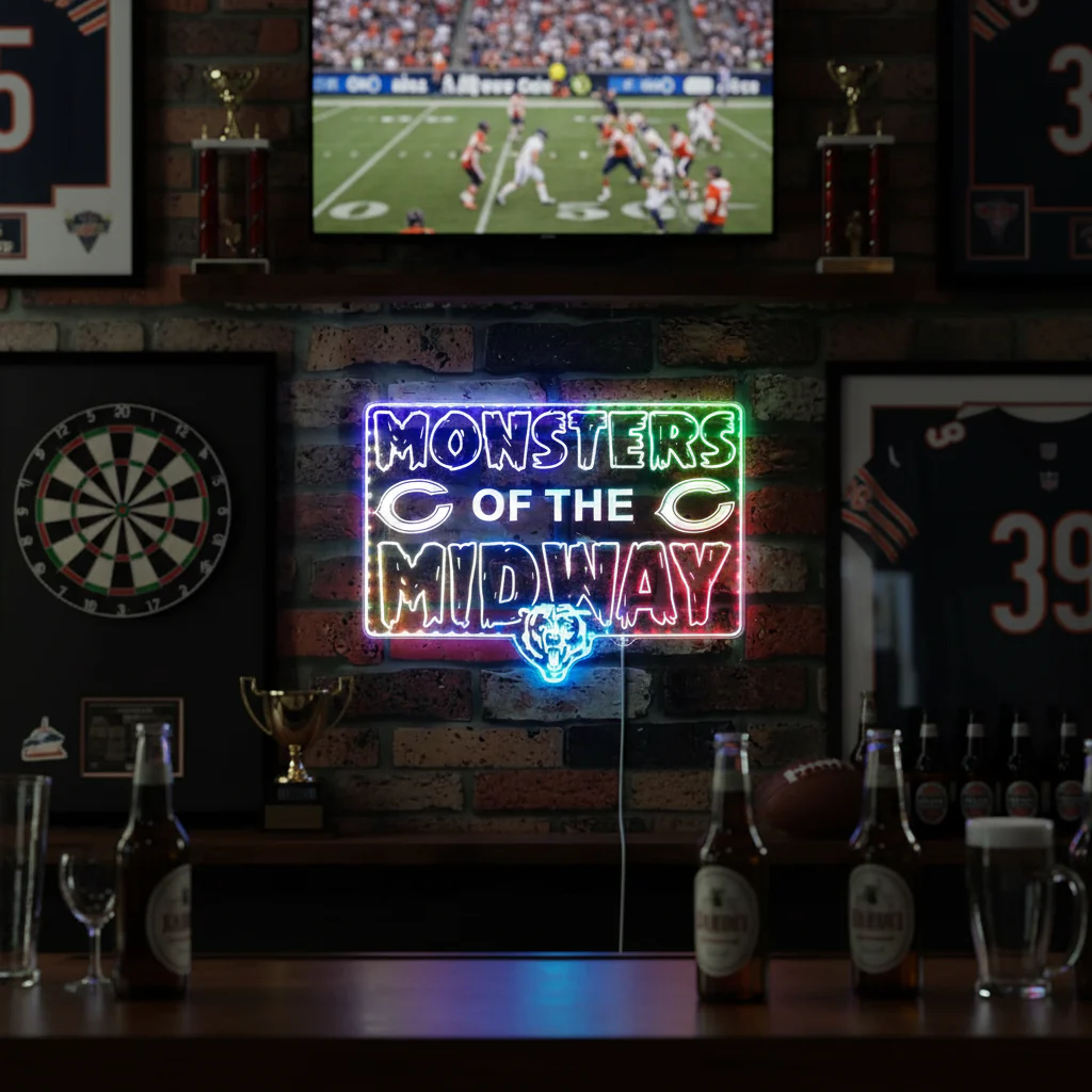 Chicago Bears MONSTERS OF THE MIDWAY Neon LED Sign with Dynamic RGB Colors - Image 8