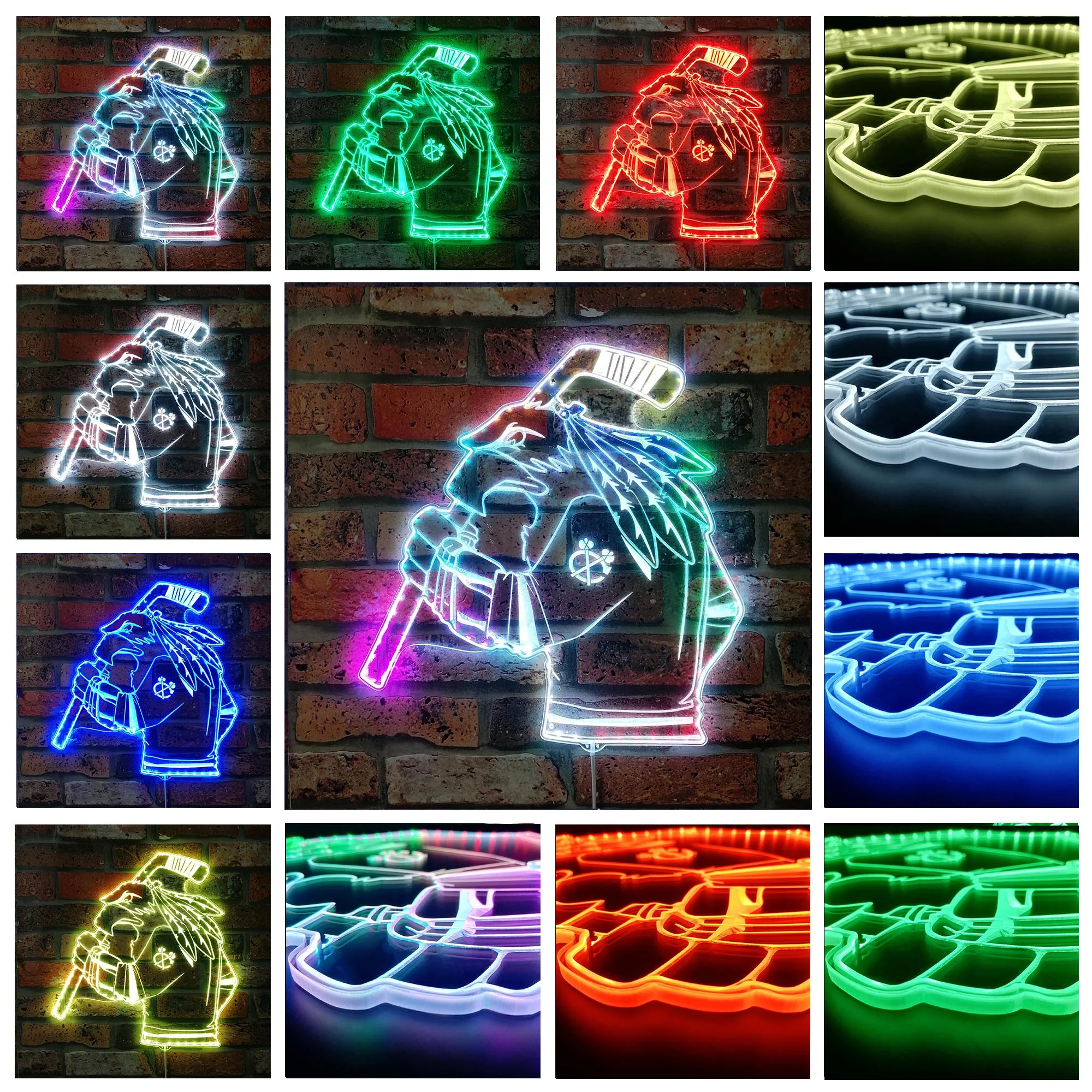 Chicago Blackhawks Mascot Neon LED Sign with Dynamic RGB Colors - Image 2
