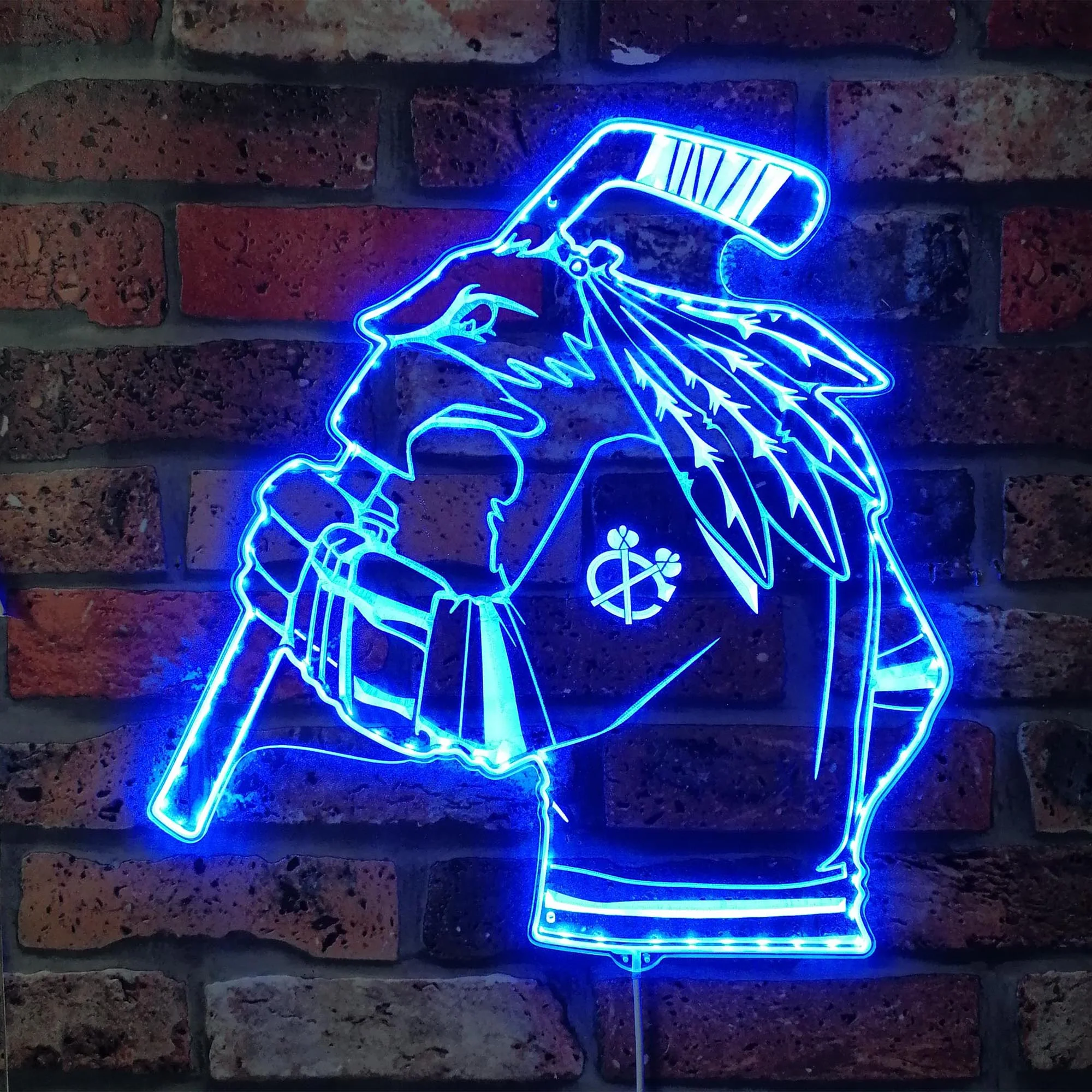 Chicago Blackhawks Mascot Neon LED Sign with Dynamic RGB Colors - Image 4