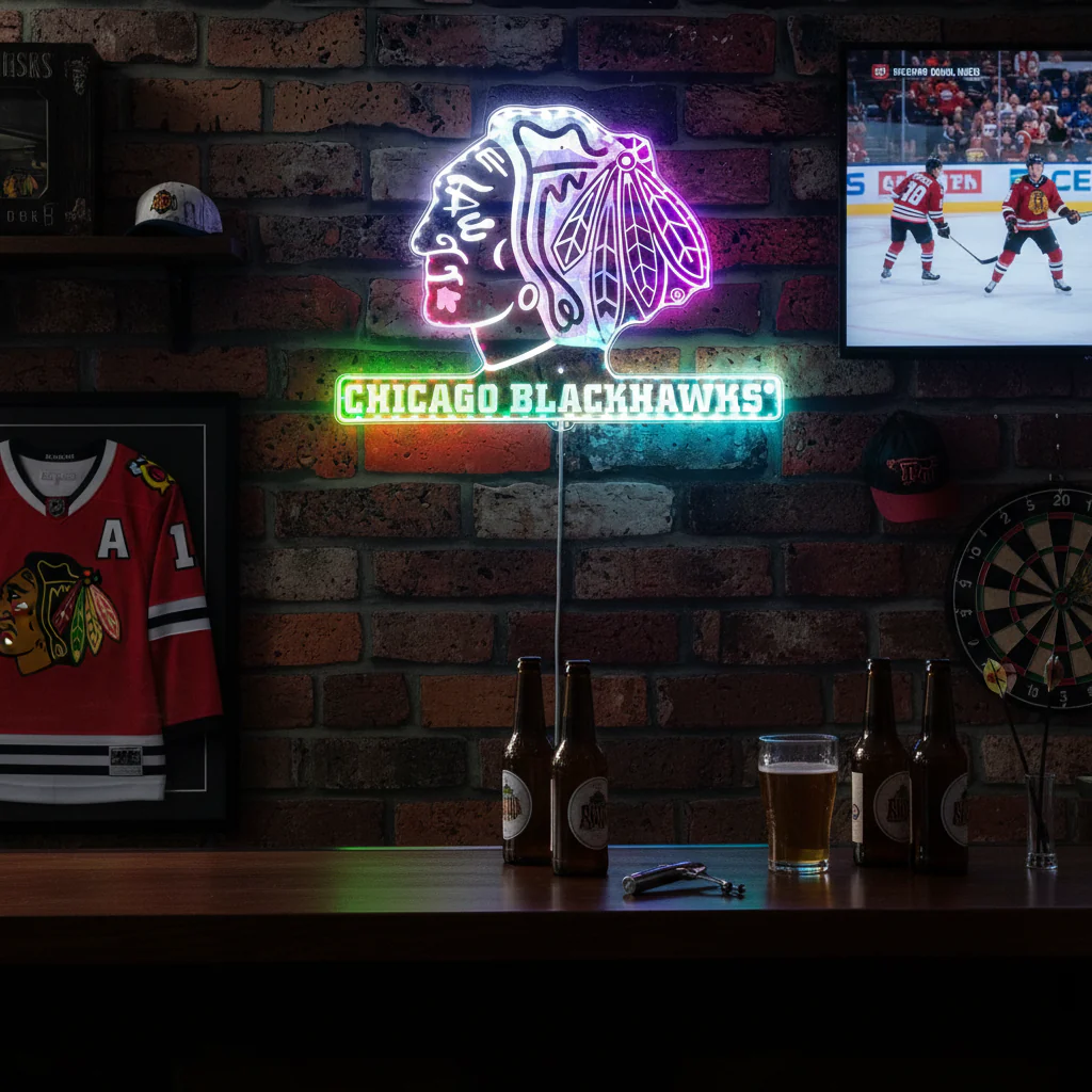 Chicago Blackhawks Neon LED Sign with Dynamic RGB Colors - Image 8