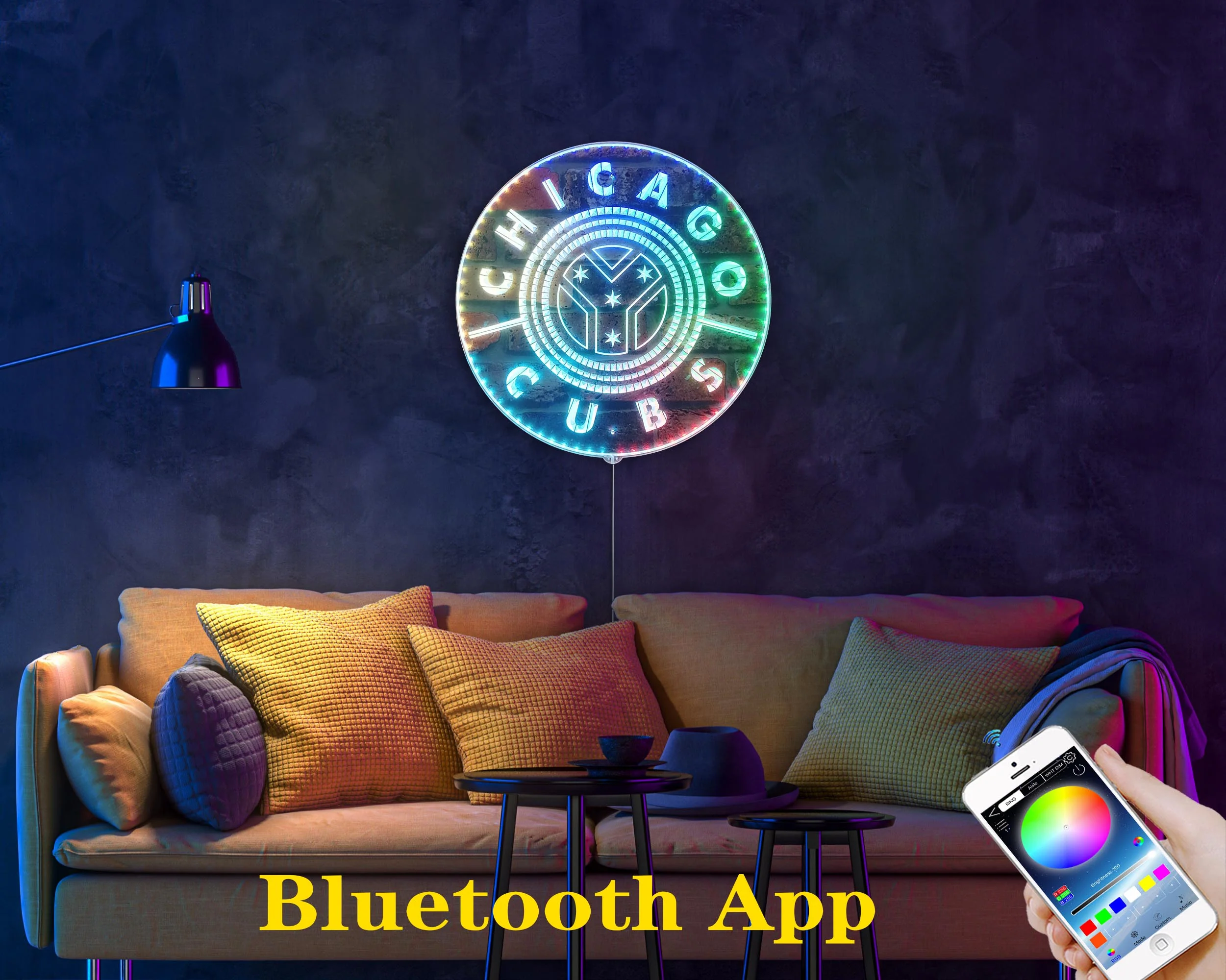 Chicago Cubs Alternate Neon LED Sign with Dynamic RGB Colors - Image 7