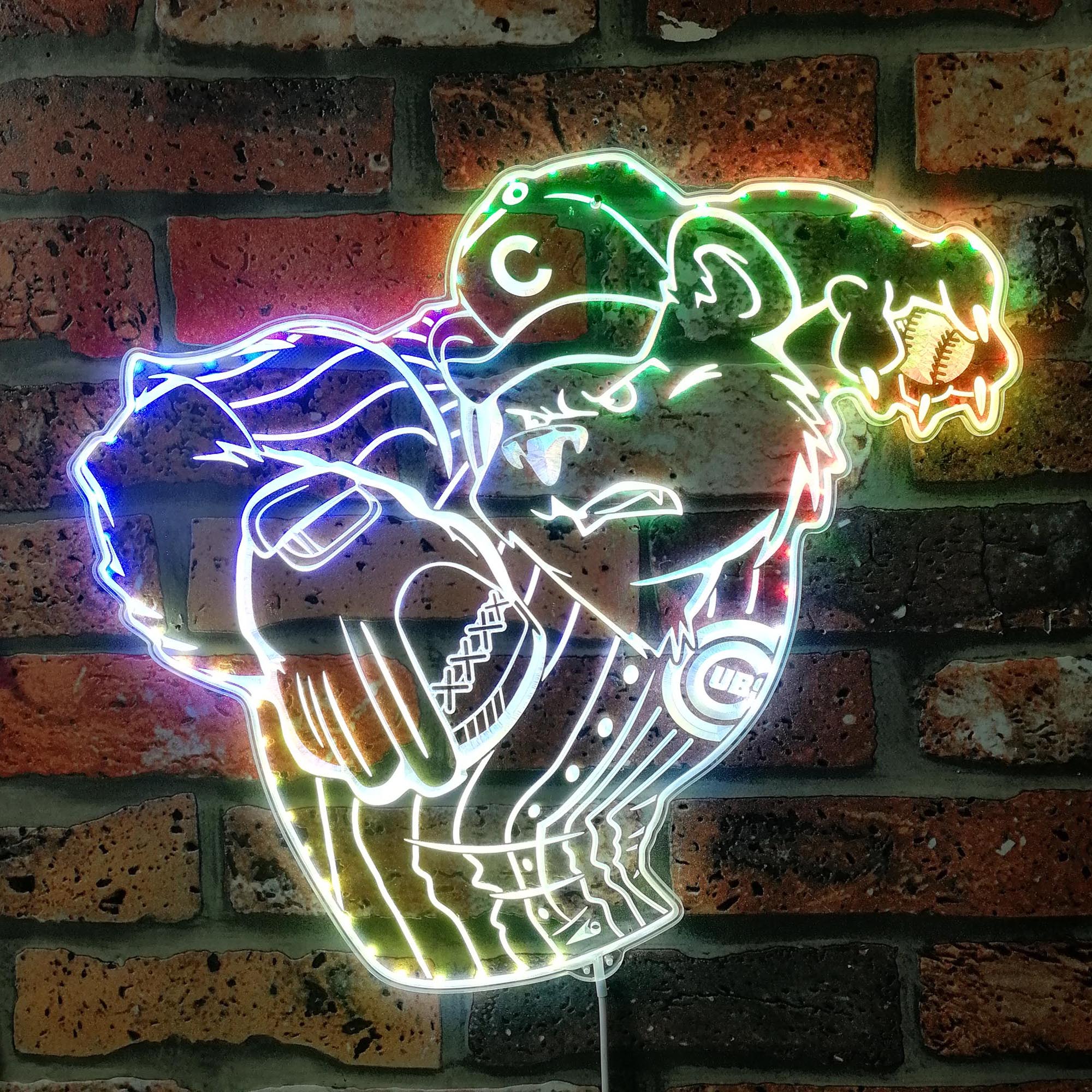 Chicago Cubs Mascot Neon LED Sign with Dynamic RGB Colors