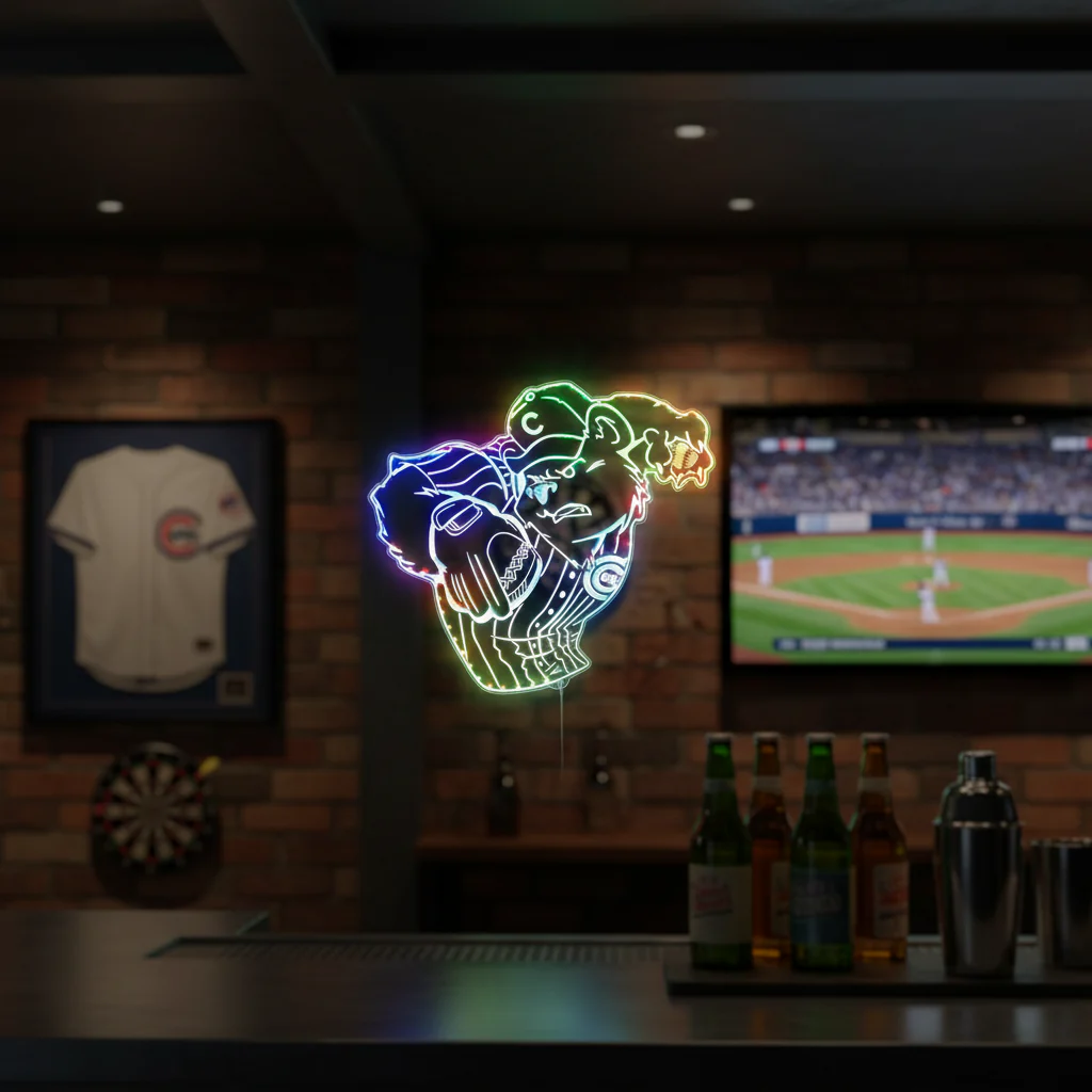 Chicago Cubs Mascot Neon LED Sign with Dynamic RGB Colors - Image 8