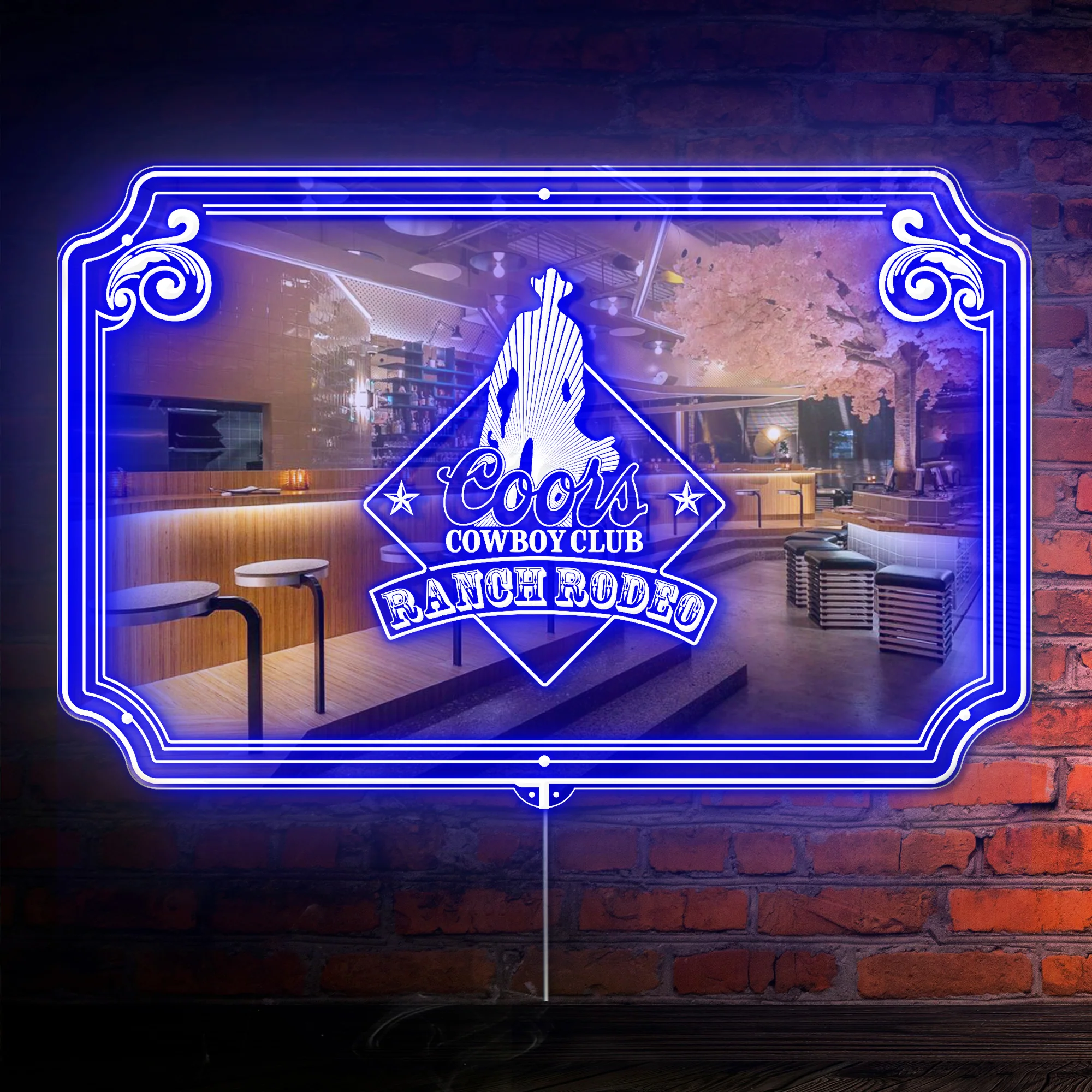Coors Cowboy Club RGB LED Neon Sign with Elegant Mirror Backing
