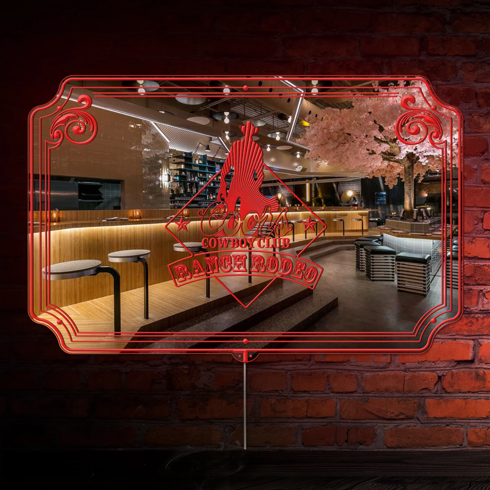 Coors Cowboy Club RGB LED Neon Sign with Elegant Mirror Backing - Image 2
