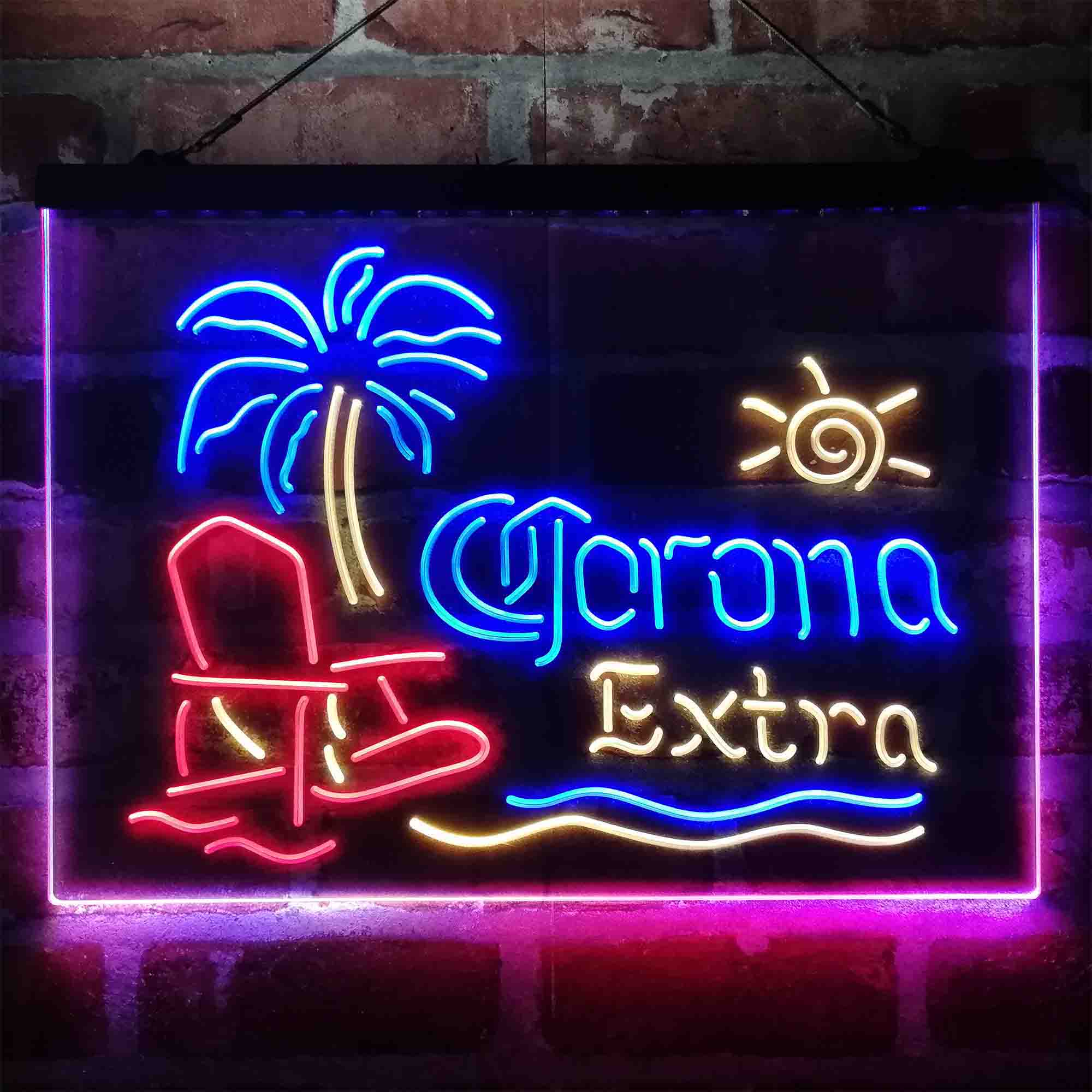 Corona Extra Palm Tree Beach Chair Neon 3-Color LED Sign - Image 5