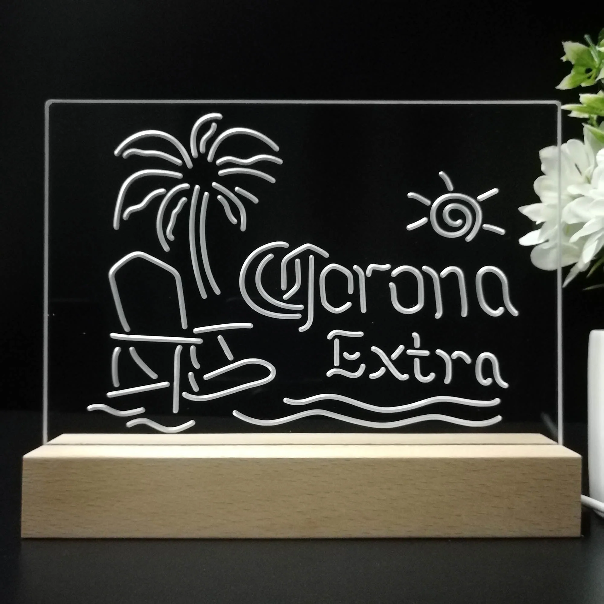 Corona Extra Palm Tree Beach Chair Neon Sign Pub Bar Lamp - Image 8