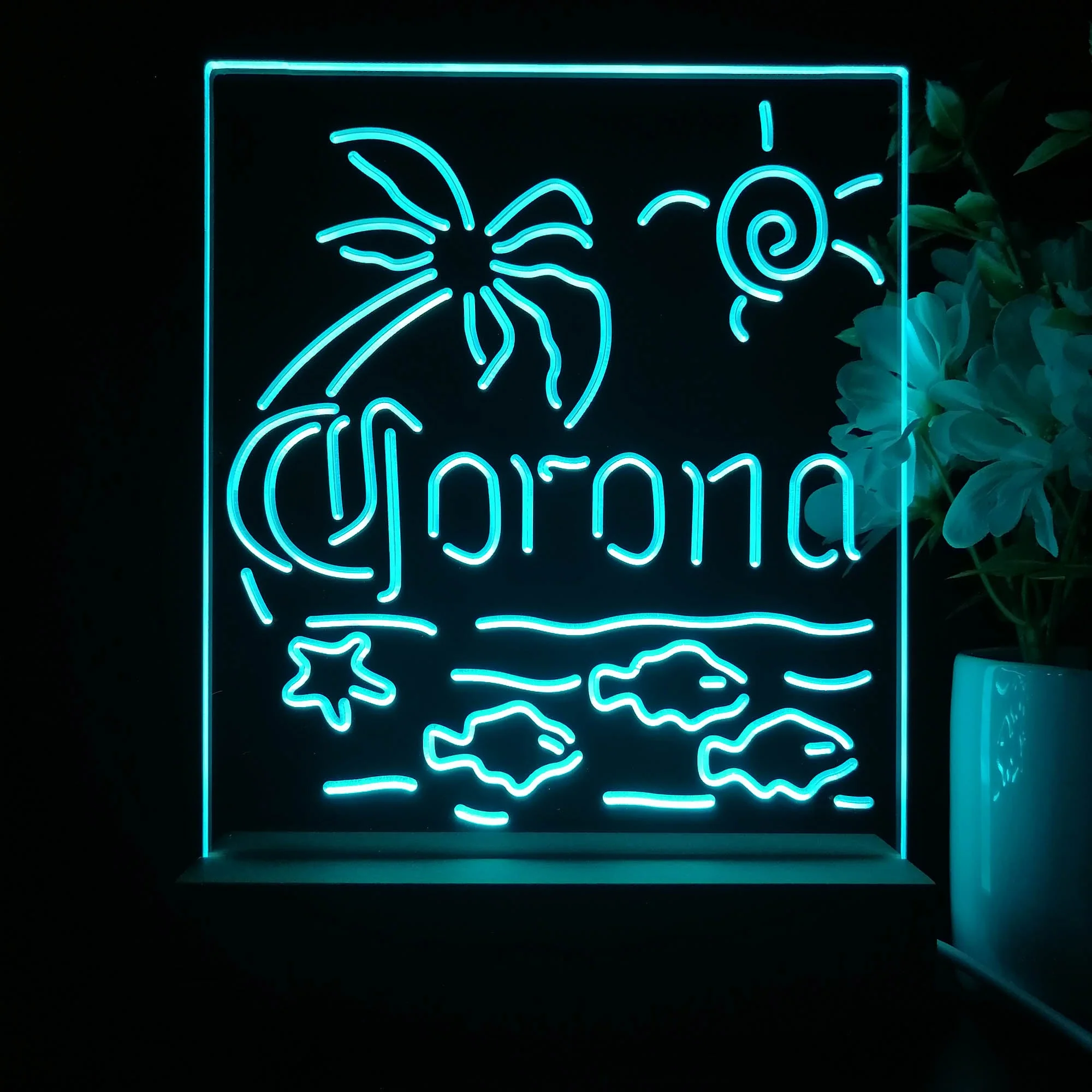 Corona Fish Sun Palm Island Night Light Neon Pub Bar Lamp - Image 2
