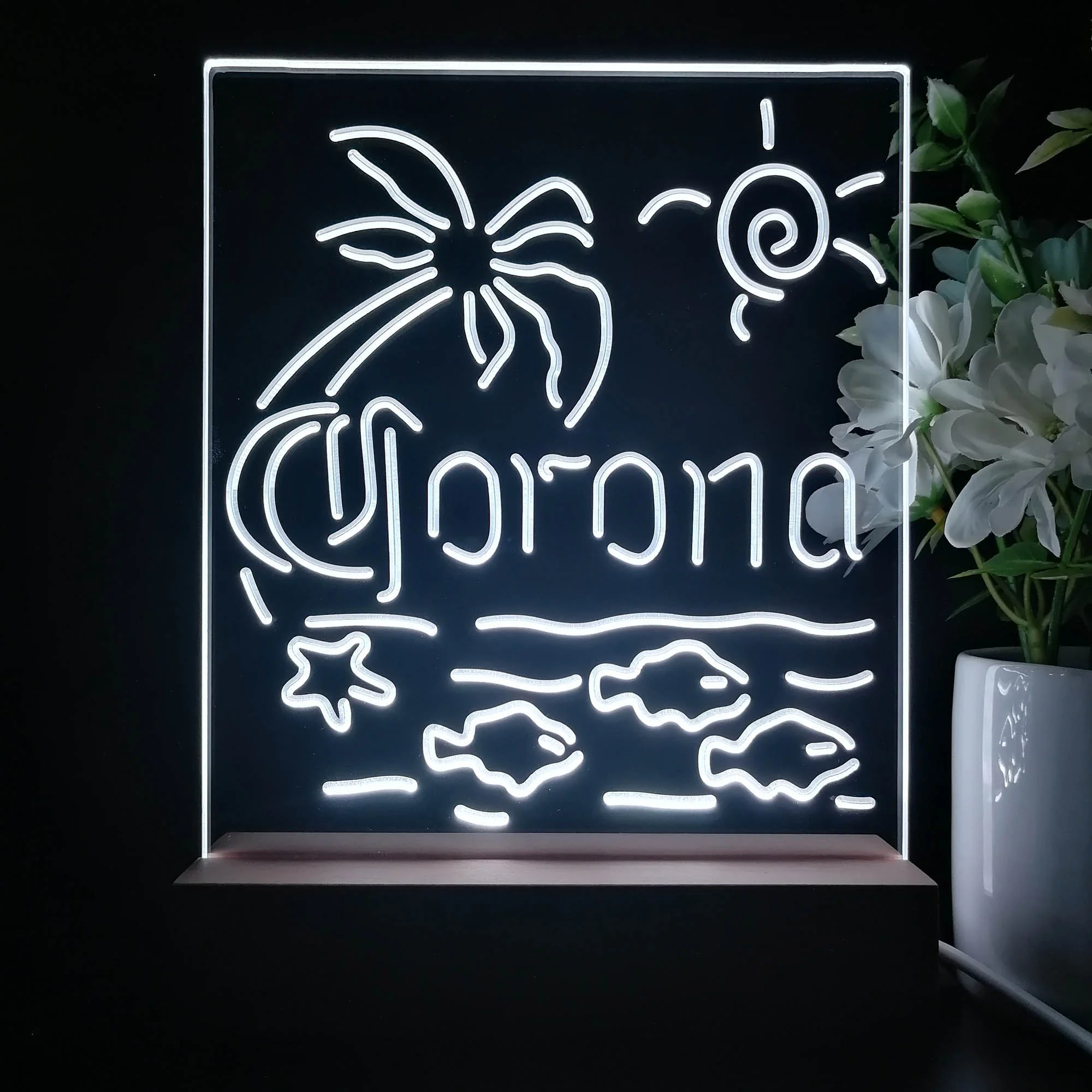 Corona Fish Sun Palm Island Night Light Neon Pub Bar Lamp - Image 4