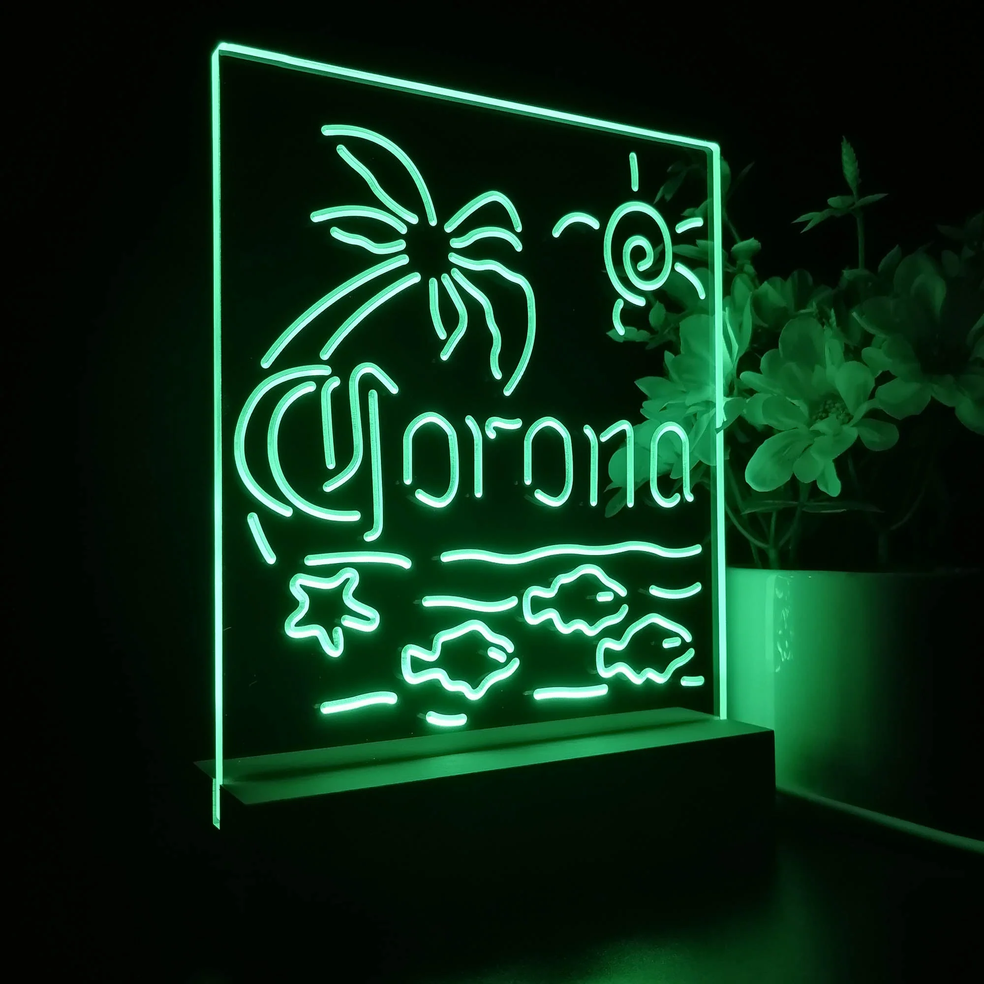 Corona Fish Sun Palm Island Night Light Neon Pub Bar Lamp - Image 6